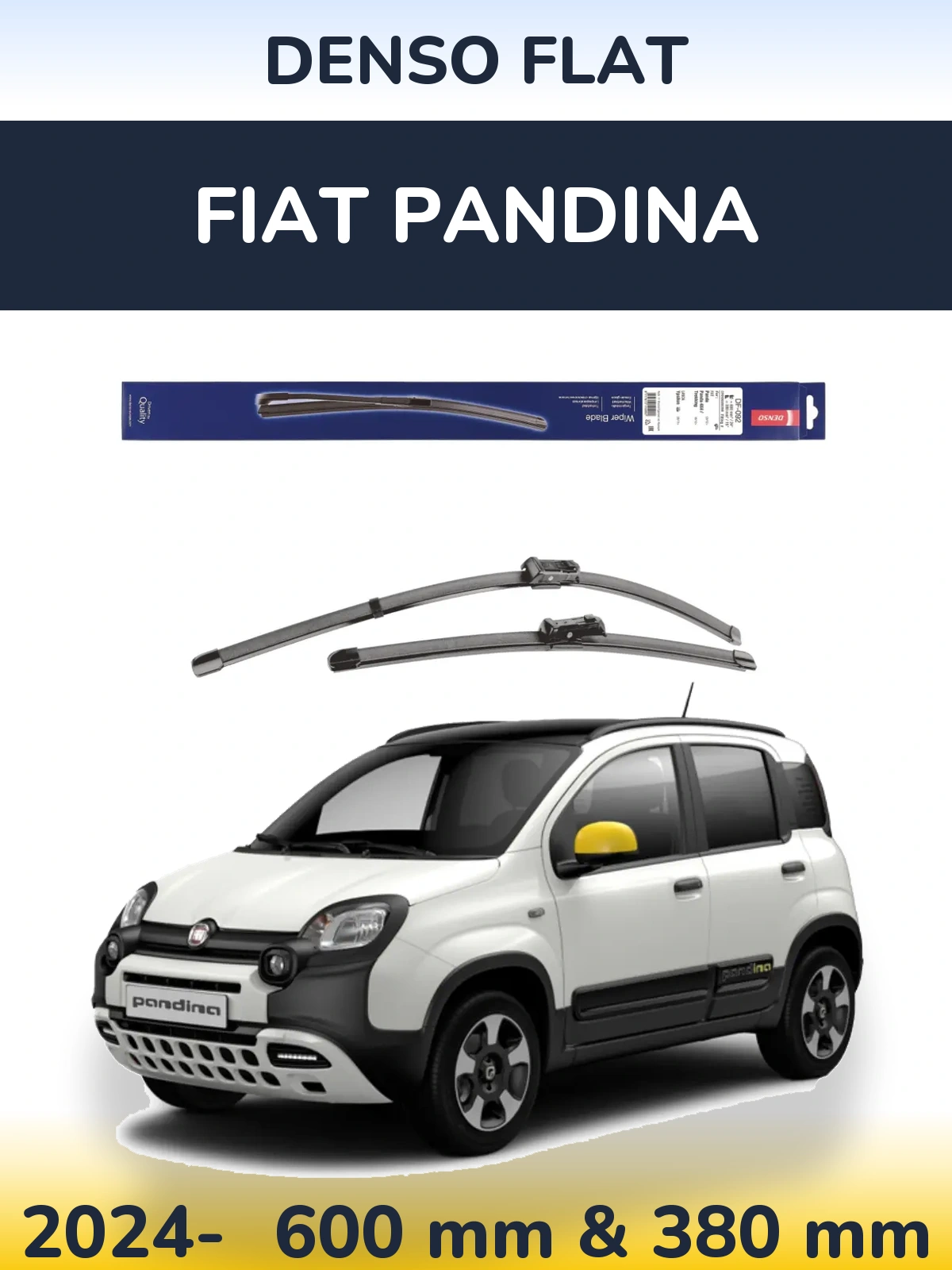 Front wiper blade set Denso Flat 600 & 380 mm for Fiat Pandina 2024-2026