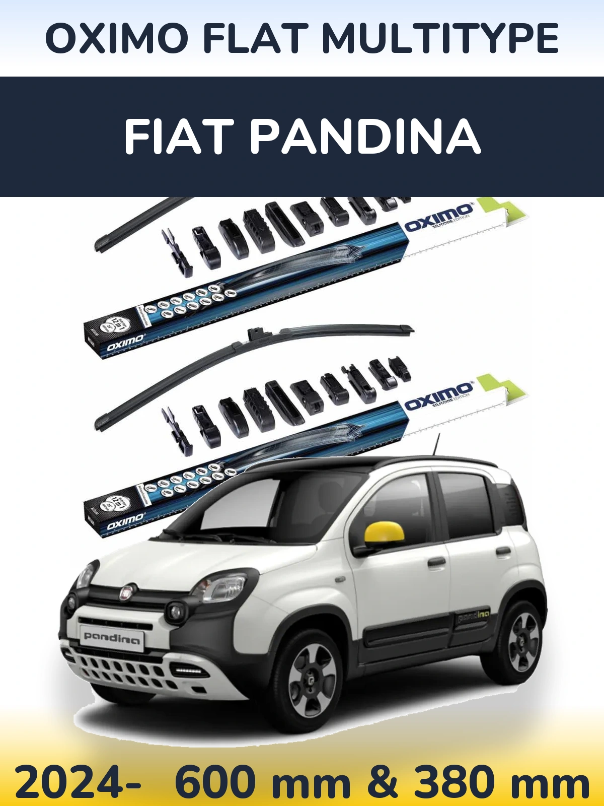Front wiper blade set Oximo Flat MultiTipoe 600 & 380 mm for Fiat Pandina 2024-2026