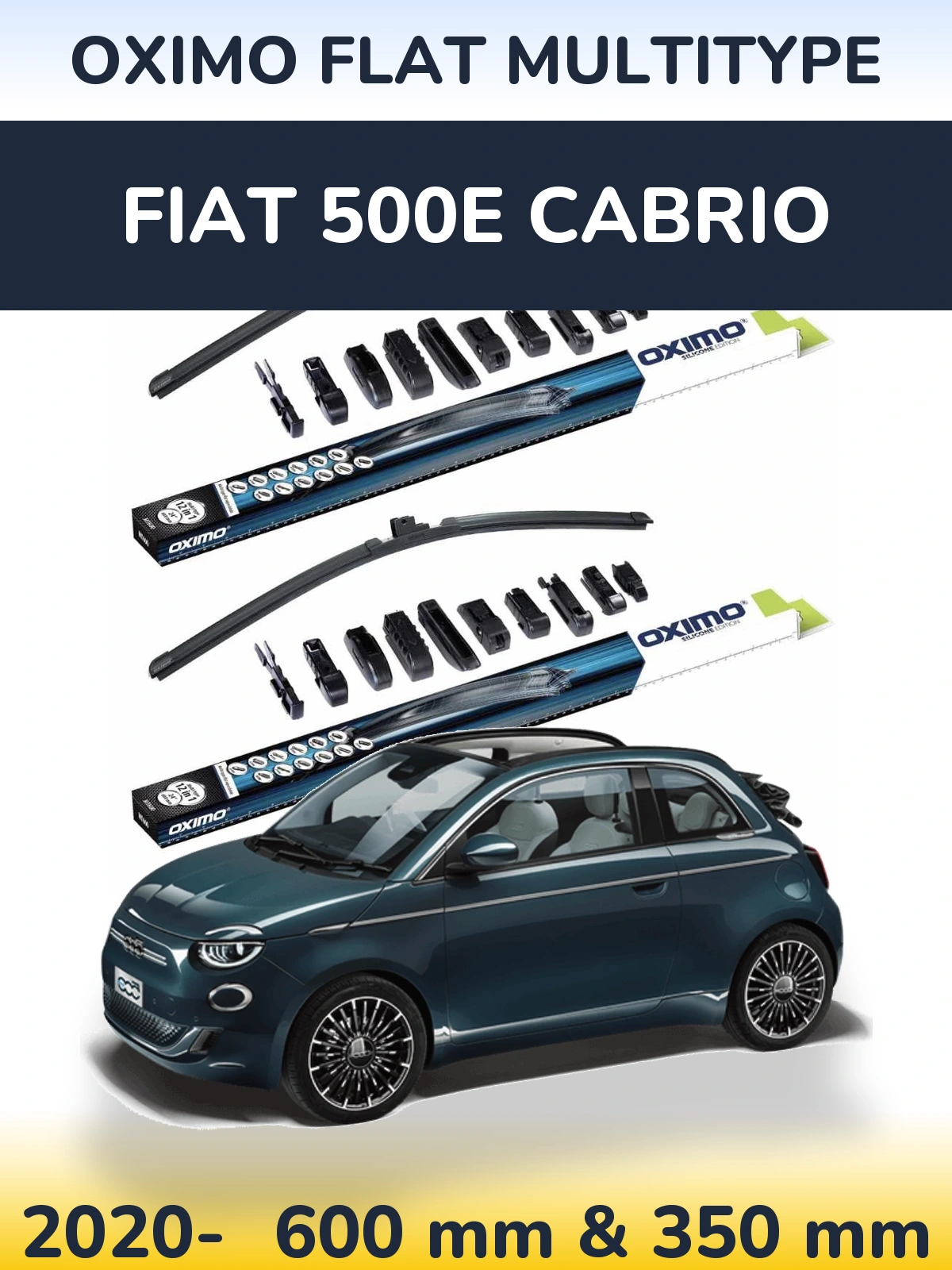 Front wiper blade set Oximo Flat MultiTipoe 600 & 350 mm for Fiat 500e Cabrio 2020-2026