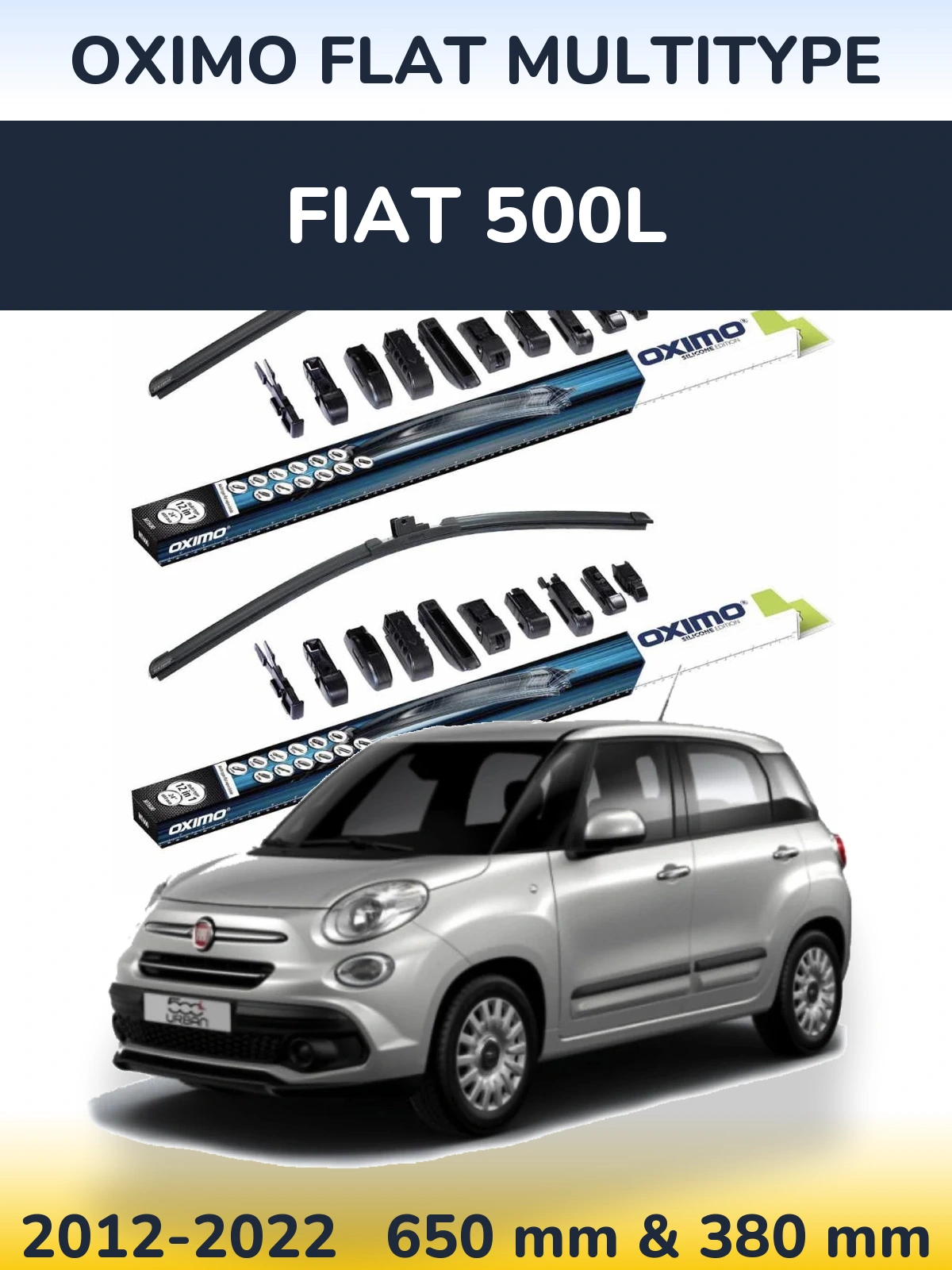 Front wiper blade set Oximo Flat MultiTipoe 650 & 380 mm for Fiat 500L 2012-2022