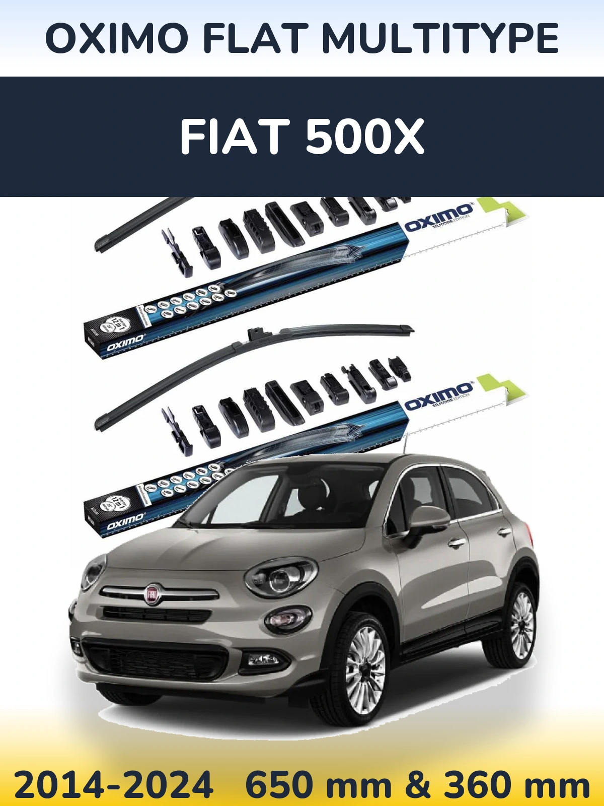 Front wiper blade set Oximo Flat MultiTipoe 650 & 350 mm for Fiat 500X 2014-2024