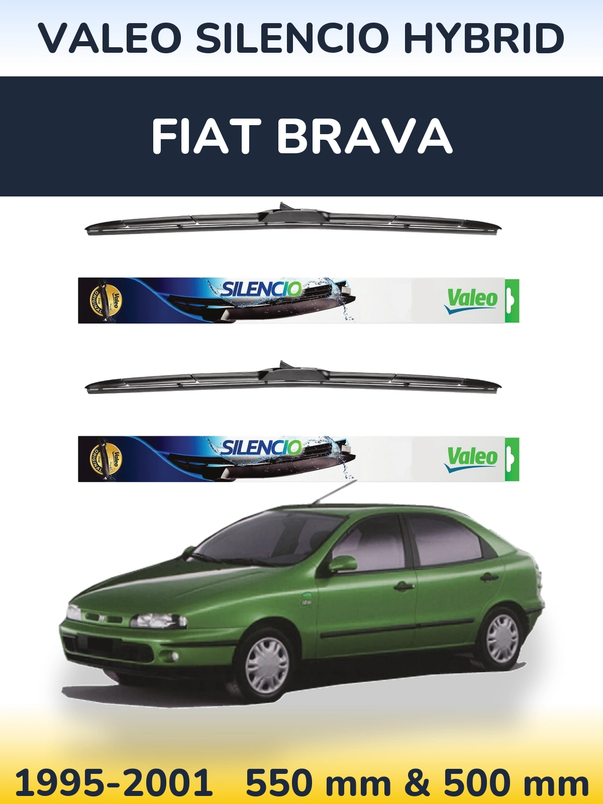 Комплект передніх щіток Valeo Silencio Hybrid 550 & 500 мм для Fiat Brava 1995-2001