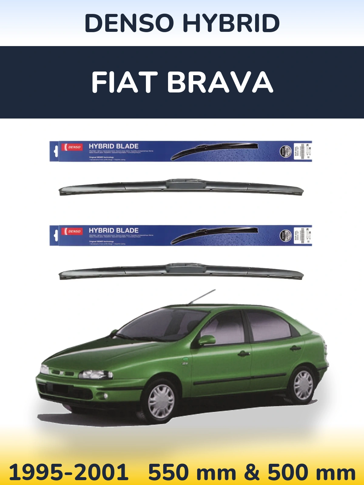 Front wiper blade set Denso Hybrid 550 & 500 mm for Fiat Brava 1995-2001