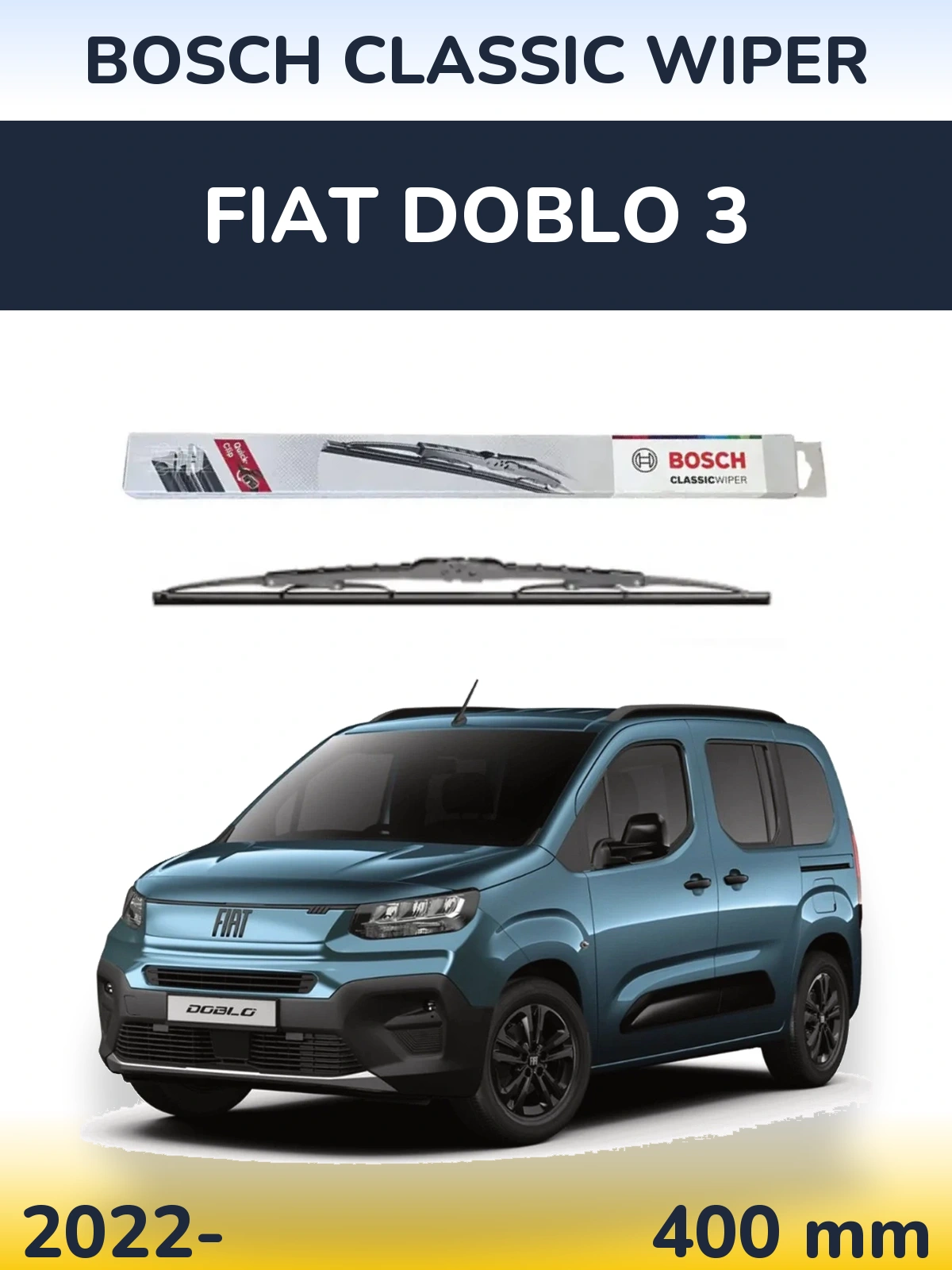 Rear wiper blade BOSCH Classic Wiper 400 mm for Fiat Doblo 3 2022-2026