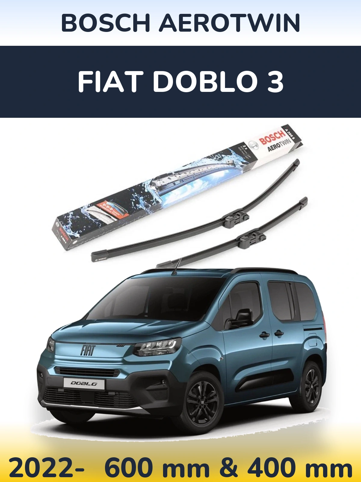 Комплект передних дворников BOSCH AeroTwin 600 & 400 мм для Fiat Doblo 3 2022-2026
