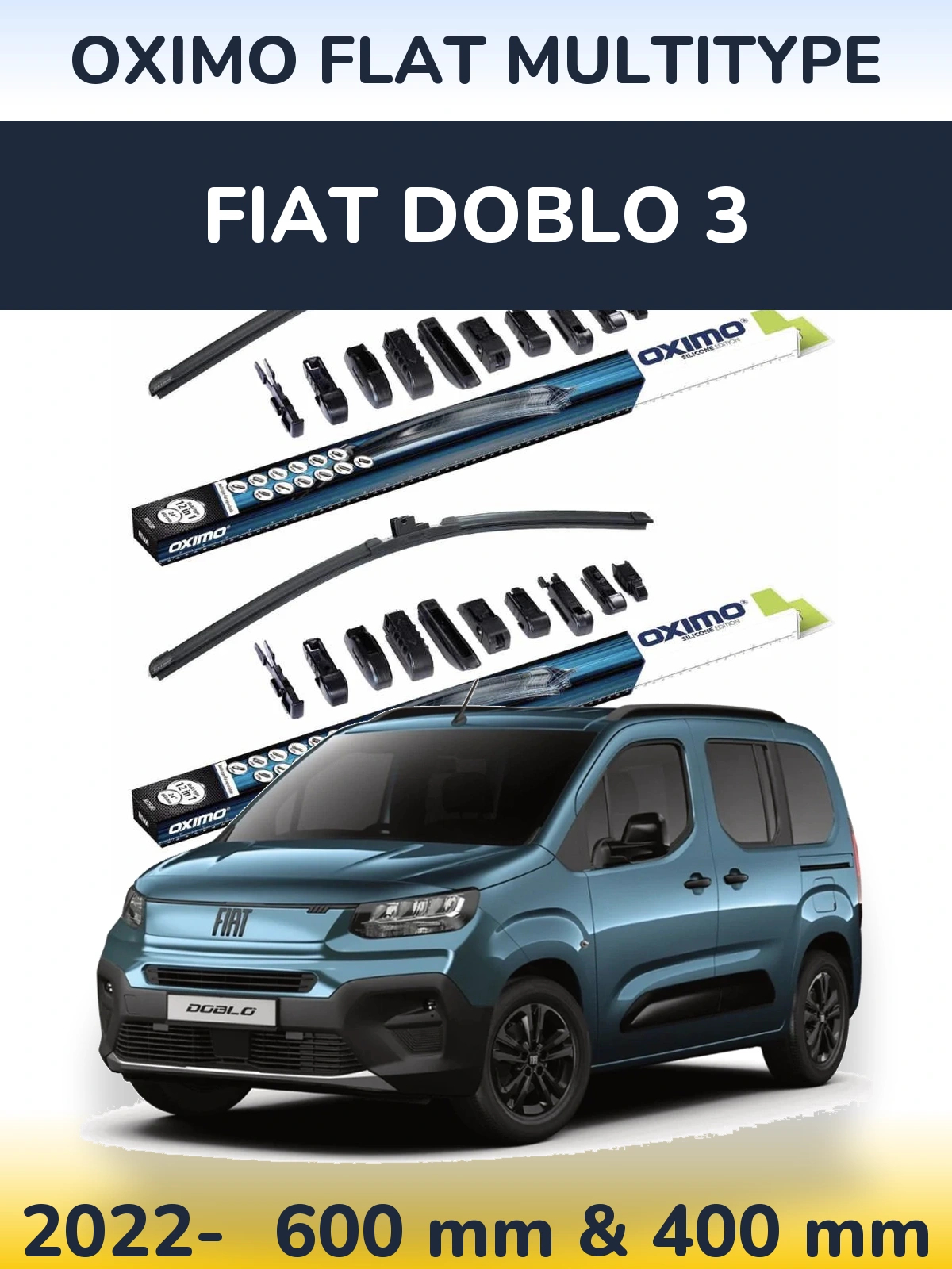 Front wiper blade set Oximo Flat MultiTipoe 600 & 400 mm for Fiat Doblo 3 2022-2026