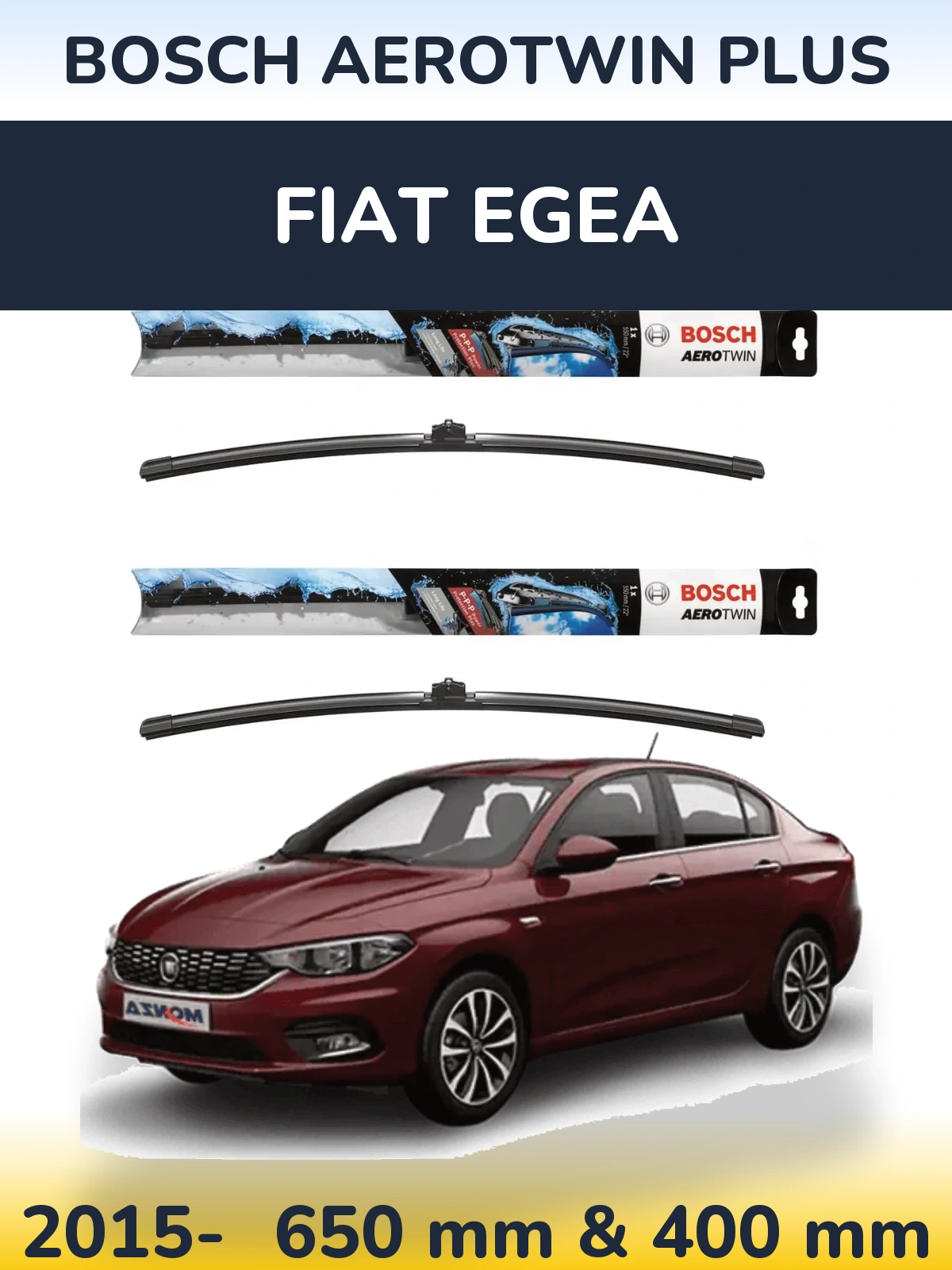 Front wiper blade set BOSCH AeroTwin Plus 650 & 400 mm for Fiat Egea 2015-2026