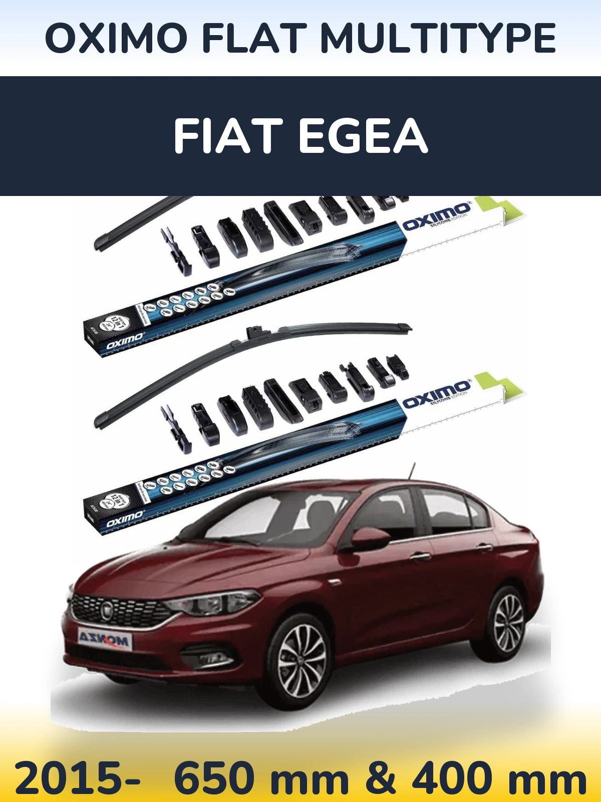 Front wiper blade set Oximo Flat MultiTipoe 650 & 400 mm for Fiat Egea 2015-2026