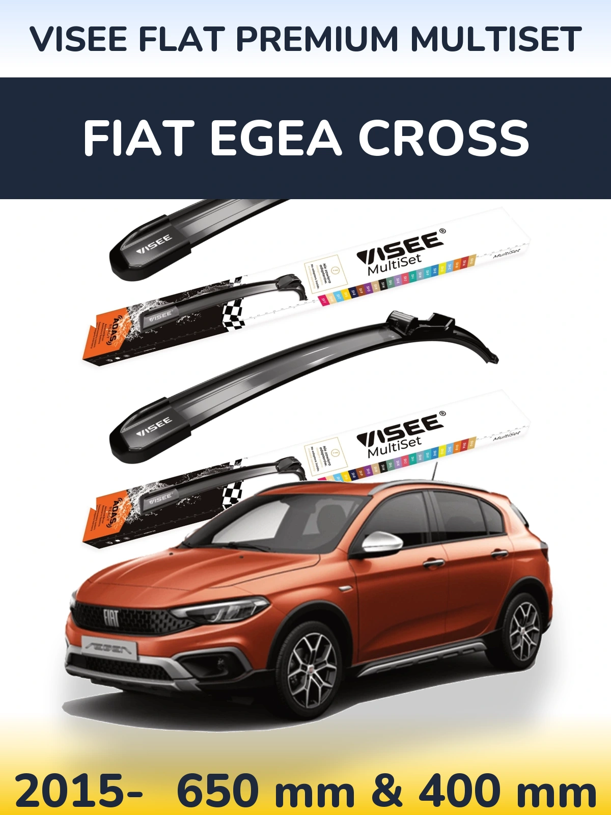 Front wiper blade set VISEE FLAT PREMIUM MultiSet 650 & 400 mm for Fiat Egea Cross 2015-2026