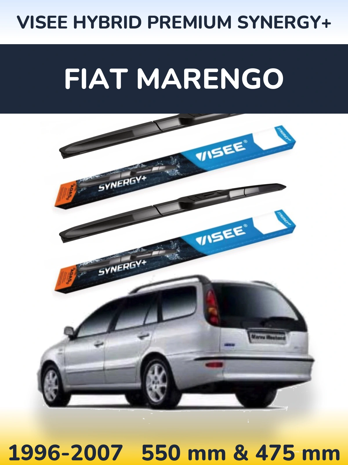 Front wiper blade set VISEE HYBRID PREMIUM SYNERGY+ 550 & 475 mm for Fiat Marengo 1996-2007