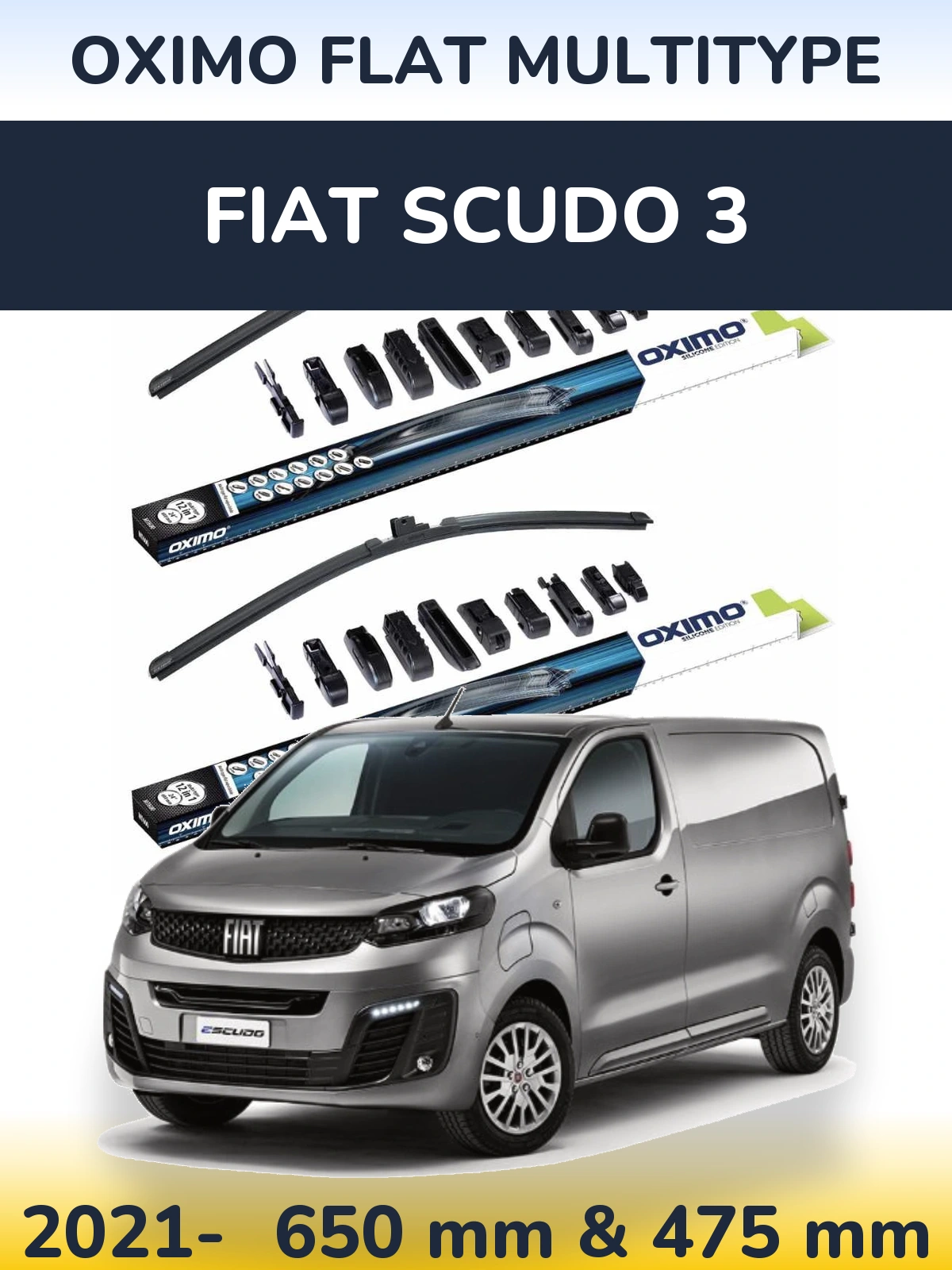 Front wiper blade set Oximo Flat MultiTipoe 650 & 475 mm for Fiat Scudo 3 2021-2026