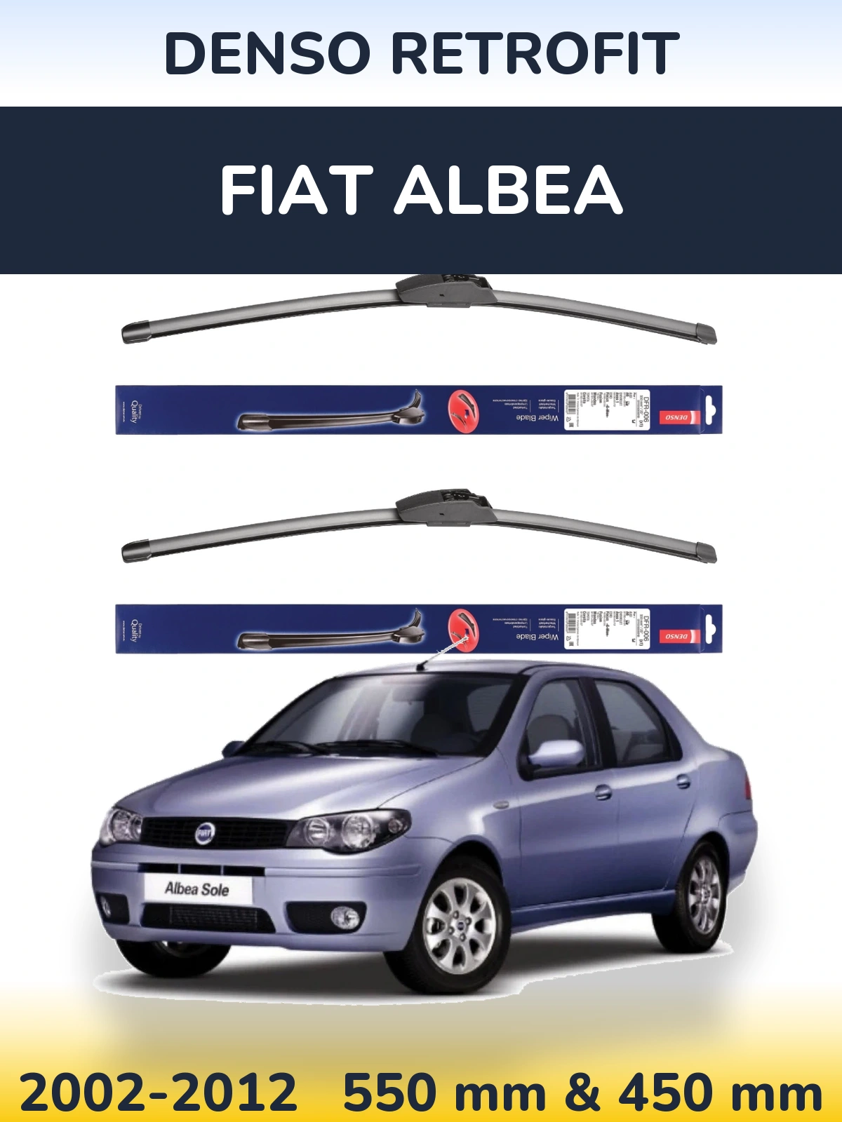 Front wiper blade set Denso Retrofit 550 & 450 mm for Fiat Albea 2002-2012