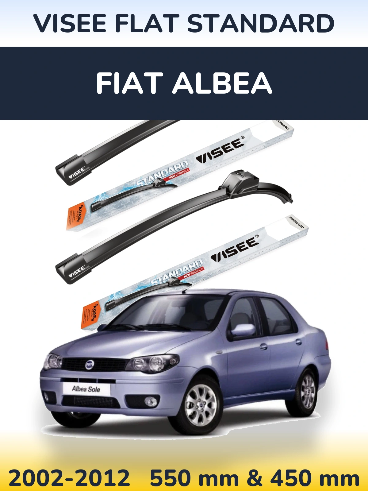 Комплект передніх щіток VISEE FLAT STANDARD 550 & 450 мм для Fiat Albea 2002-2012