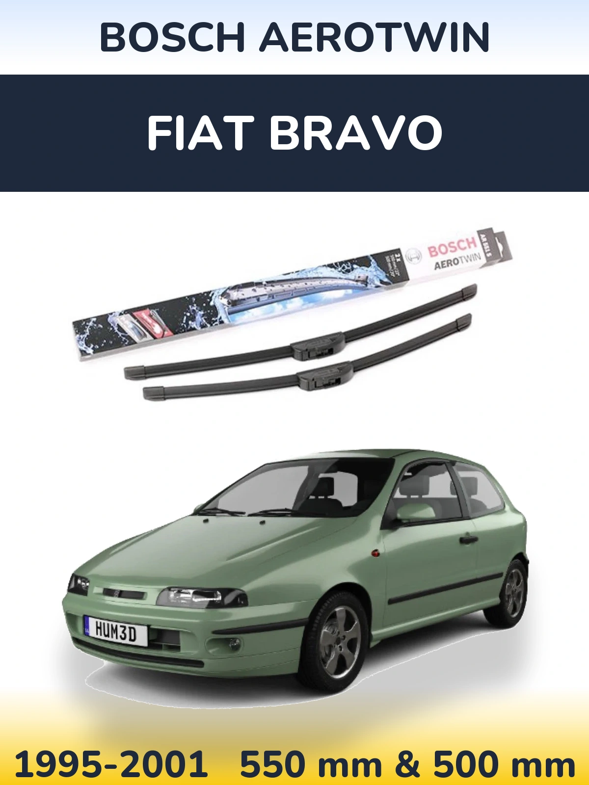 Front wiper blade set BOSCH AeroTwin 550 & 500 mm for Fiat Bravo 1995-2001