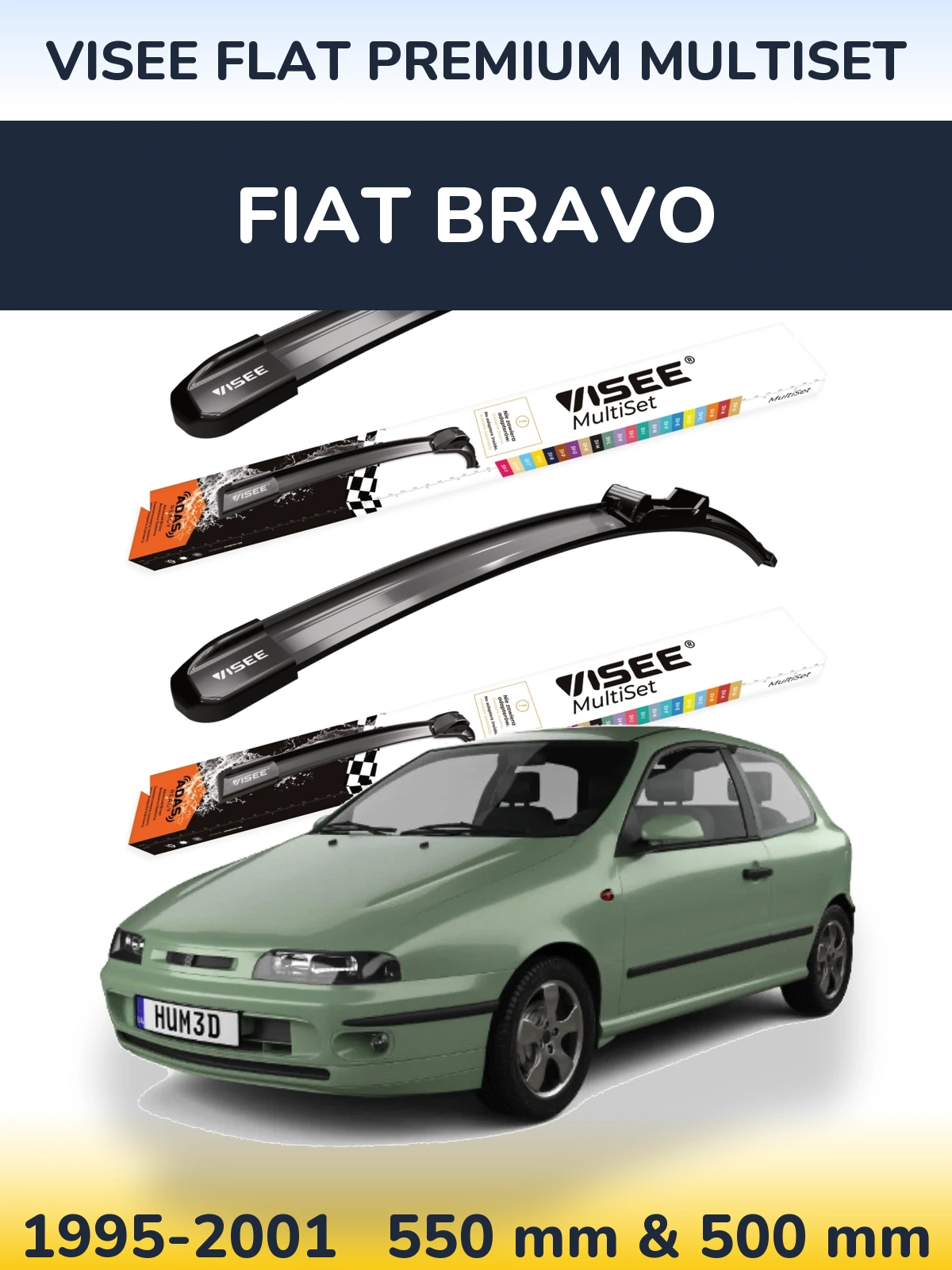 Комплект передних дворников VISEE FLAT PREMIUM MultiSet 550 & 500 мм для Fiat Bravo 1995-2001