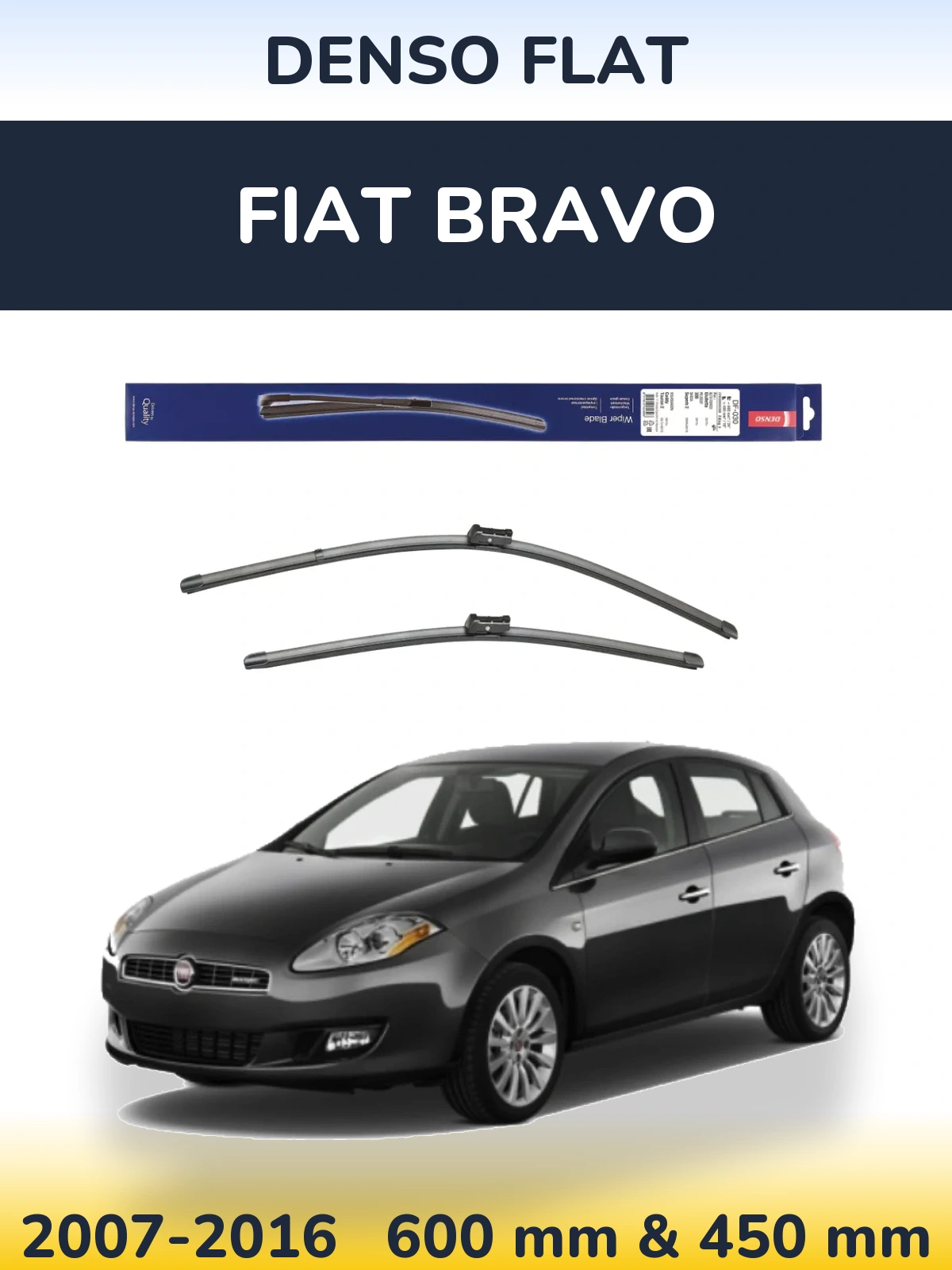 Front wiper blade set Denso Flat 600 & 450 mm for Fiat Bravo 2007-2016