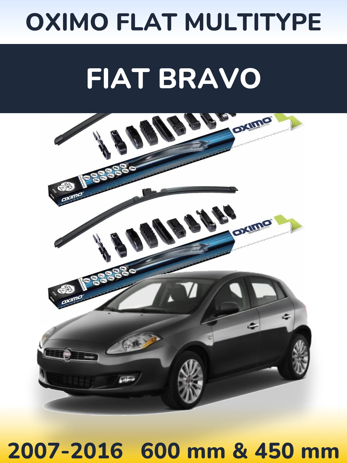 Комплект передних дворников Oximo Flat MultiТипe 600 & 450 мм для Fiat Bravo 2007-2016