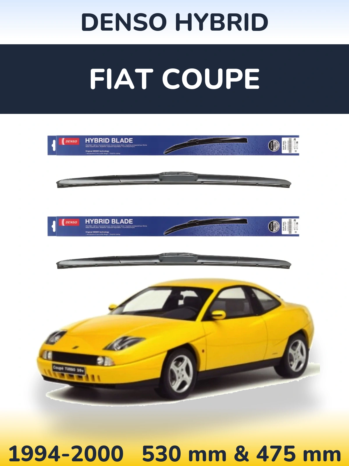 Front wiper blade set Denso Hybrid 530 & 475 mm for Fiat Coupe 1994-2000