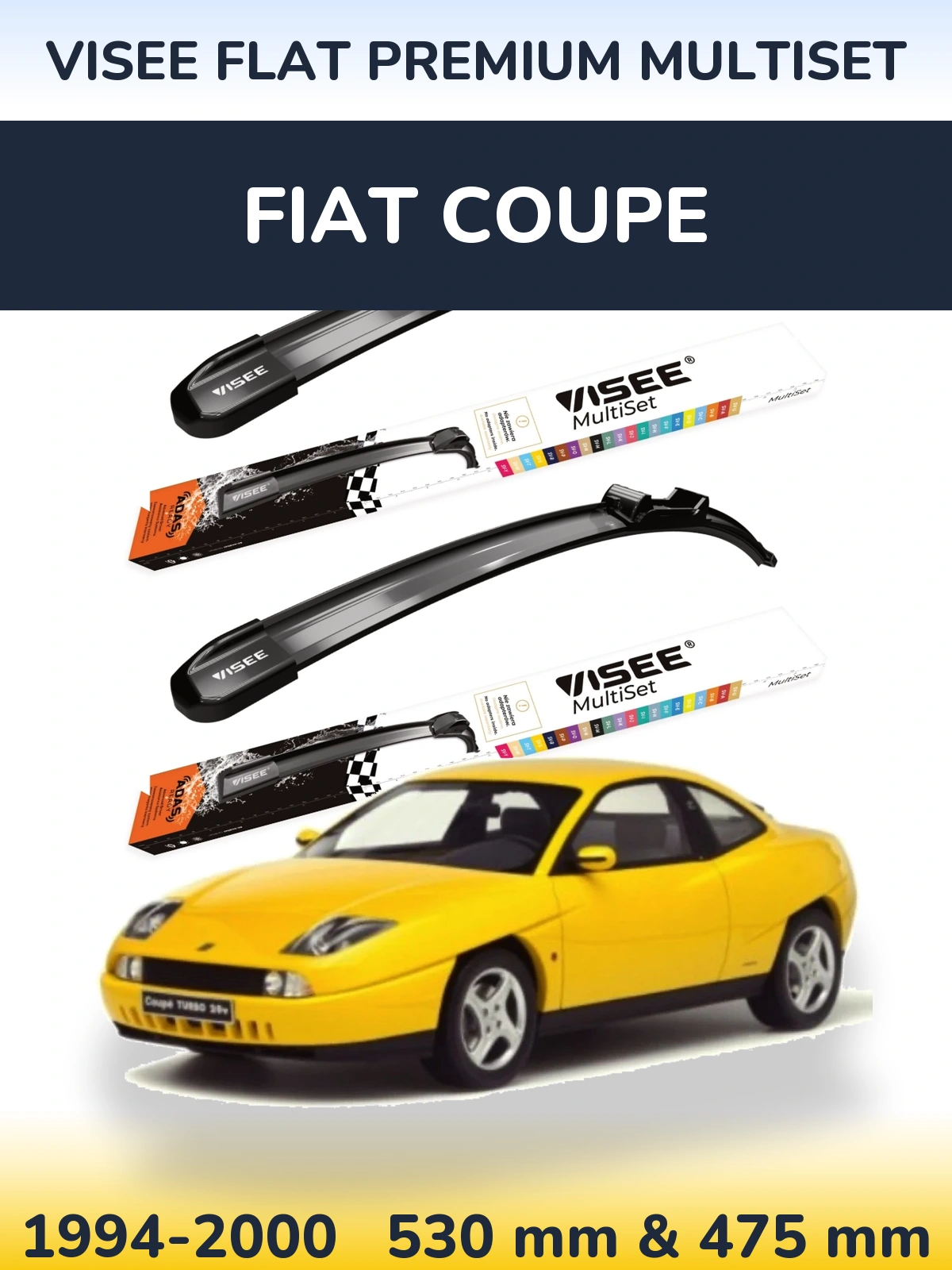 Front wiper blade set VISEE FLAT PREMIUM MultiSet 530 & 475 mm for Fiat Coupe 1994-2000
