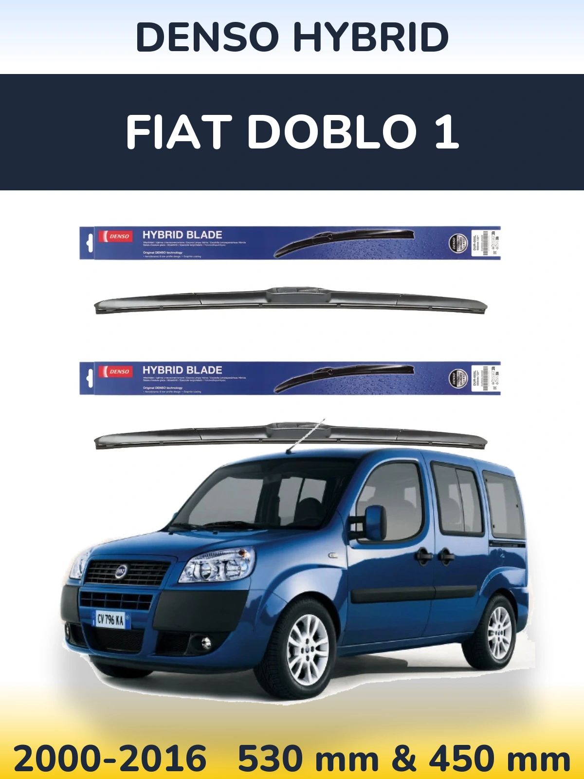 Комплект передних дворников Denso Hybrid 530 & 450 мм для Fiat Doblo 1 2000-2016