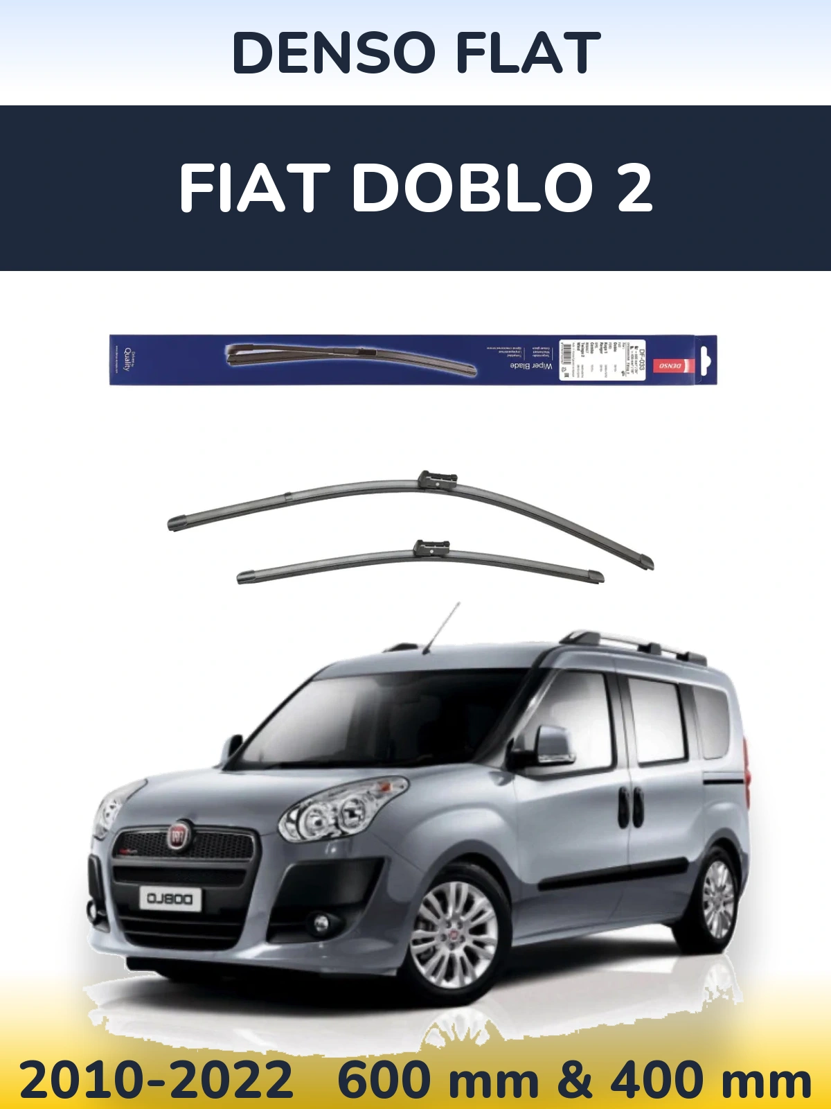 Front wiper blade set Denso Flat 600 & 400 mm for Fiat Doblo 2 2010-2022