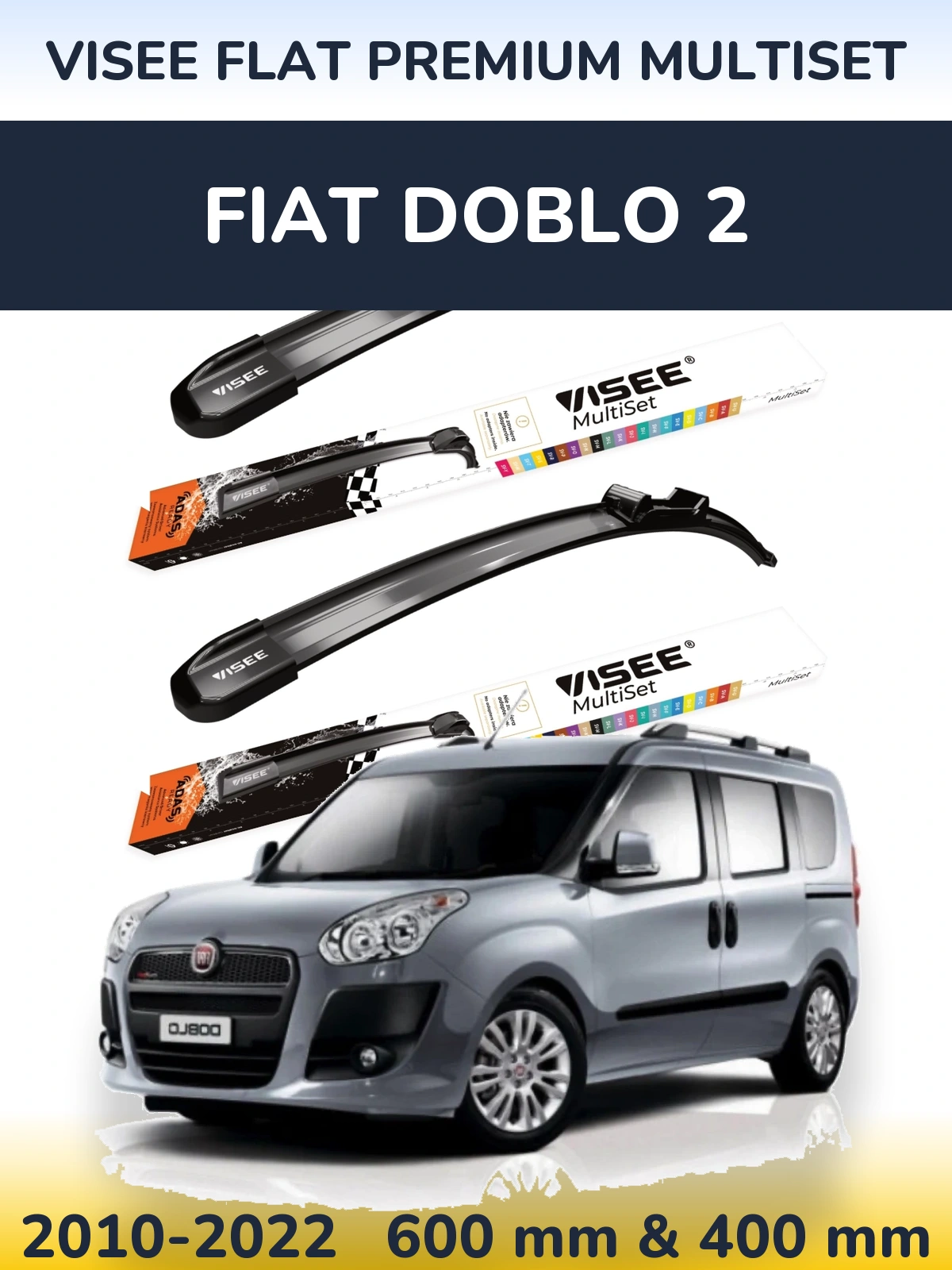 Комплект передніх щіток VISEE FLAT PREMIUM MultiSet 600 & 400 мм для Fiat Doblo 2 2010-2022