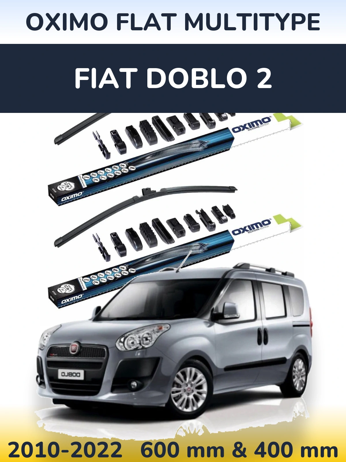 Front wiper blade set Oximo Flat MultiTipoe 600 & 400 mm for Fiat Doblo 2 2010-2022