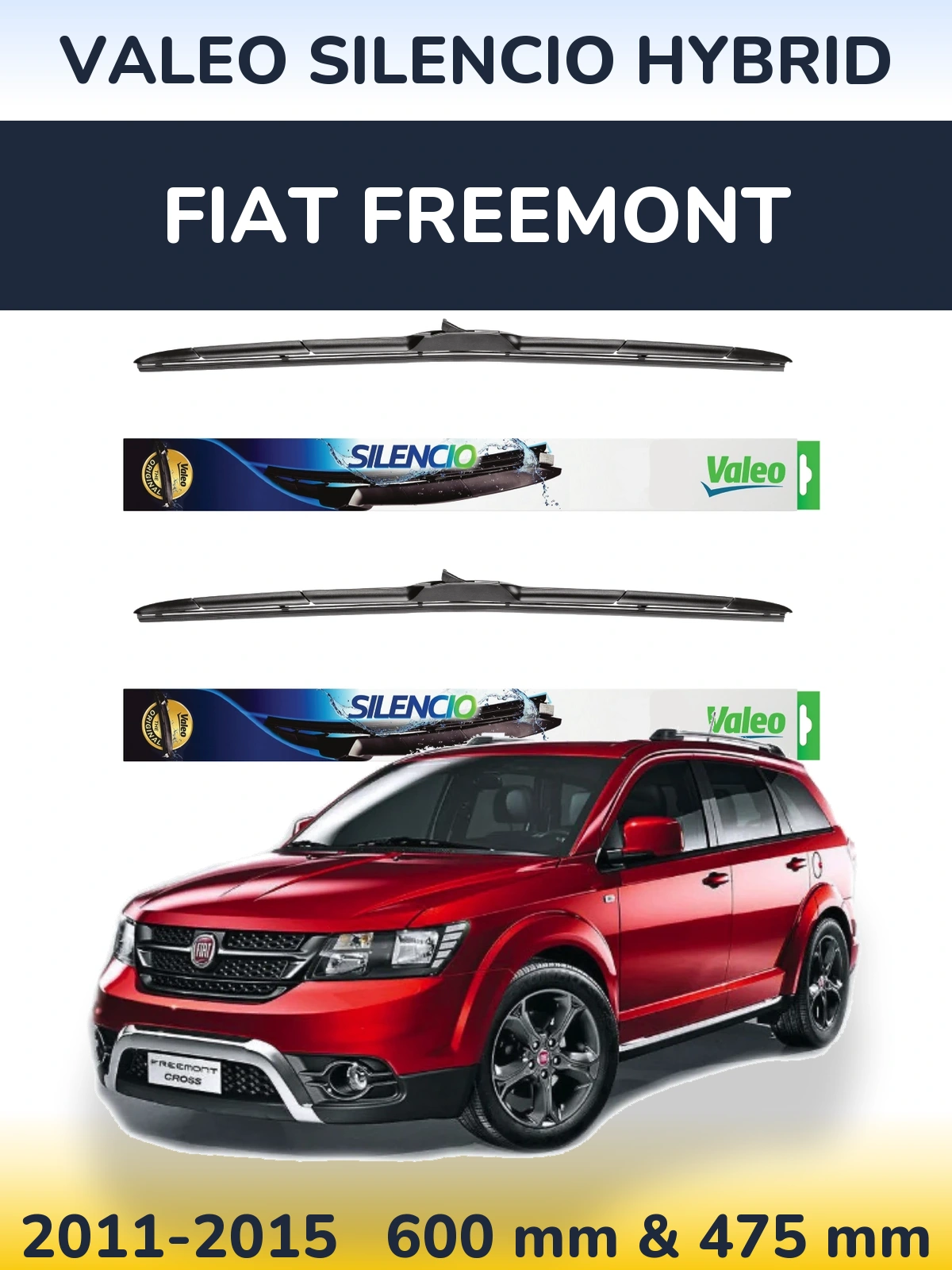 Front wiper blade set Valeo Silencio Hybrid 600 & 475 mm for Fiat Freemont 2011-2015