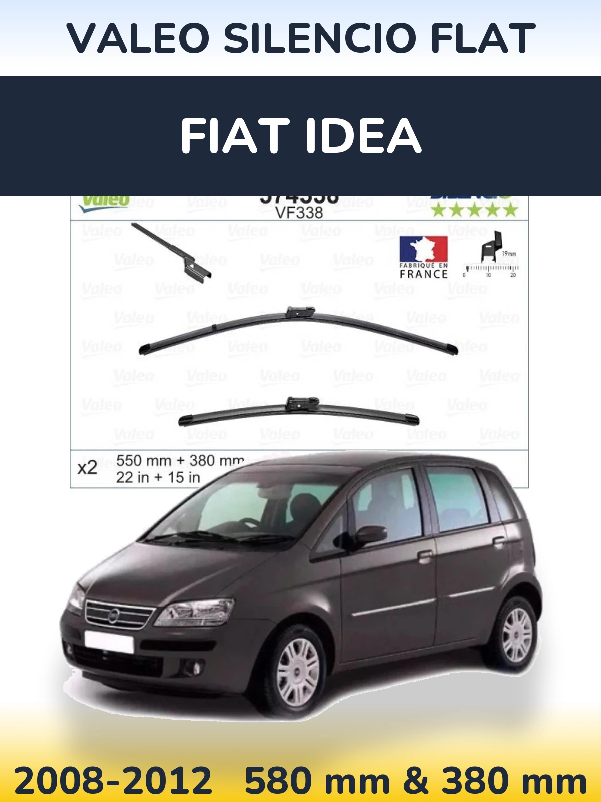 Комплект передних дворников Valeo Silencio Flat 550 & 380 мм для Fiat Idea 2008-2012