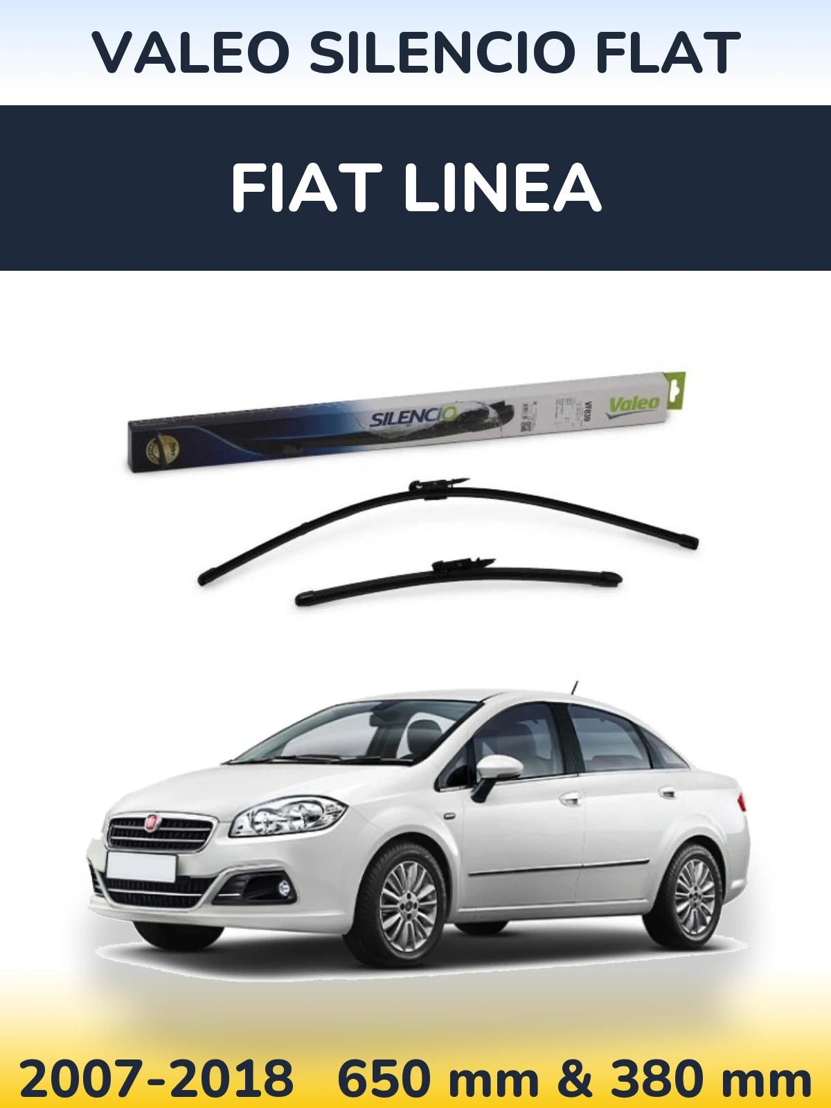 Front wiper blade set Valeo Silencio Flat 650 & 380 mm for Fiat Linea 2007-2018