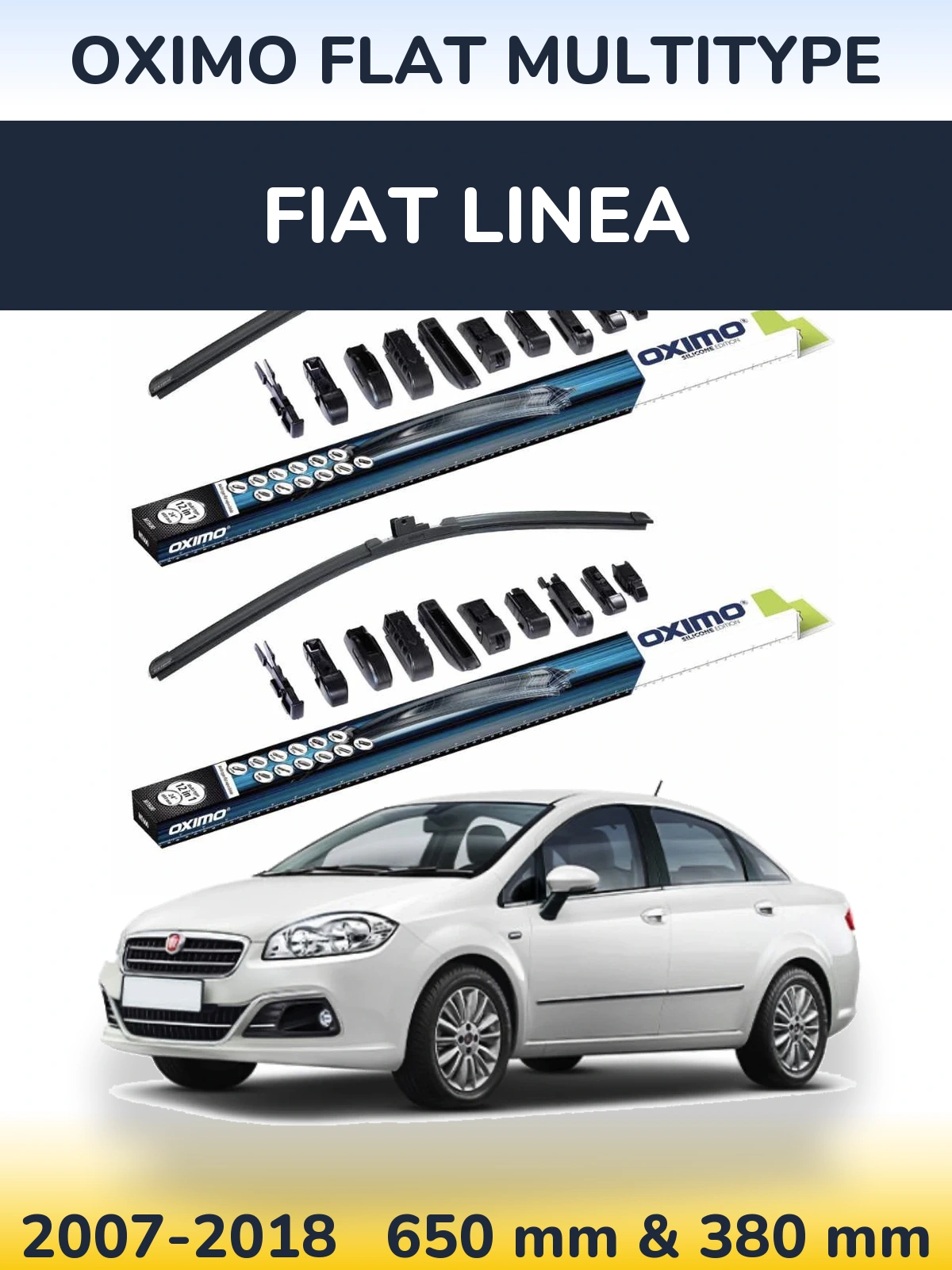 Front wiper blade set Oximo Flat MultiTipoe 650 & 380 mm for Fiat Linea 2007-2018