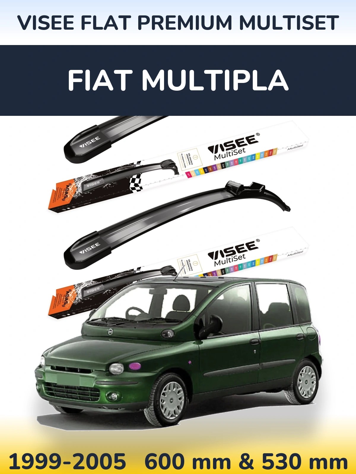 Front wiper blade set VISEE FLAT PREMIUM MultiSet 600 & 530 mm for Fiat Multipla 1999-2005