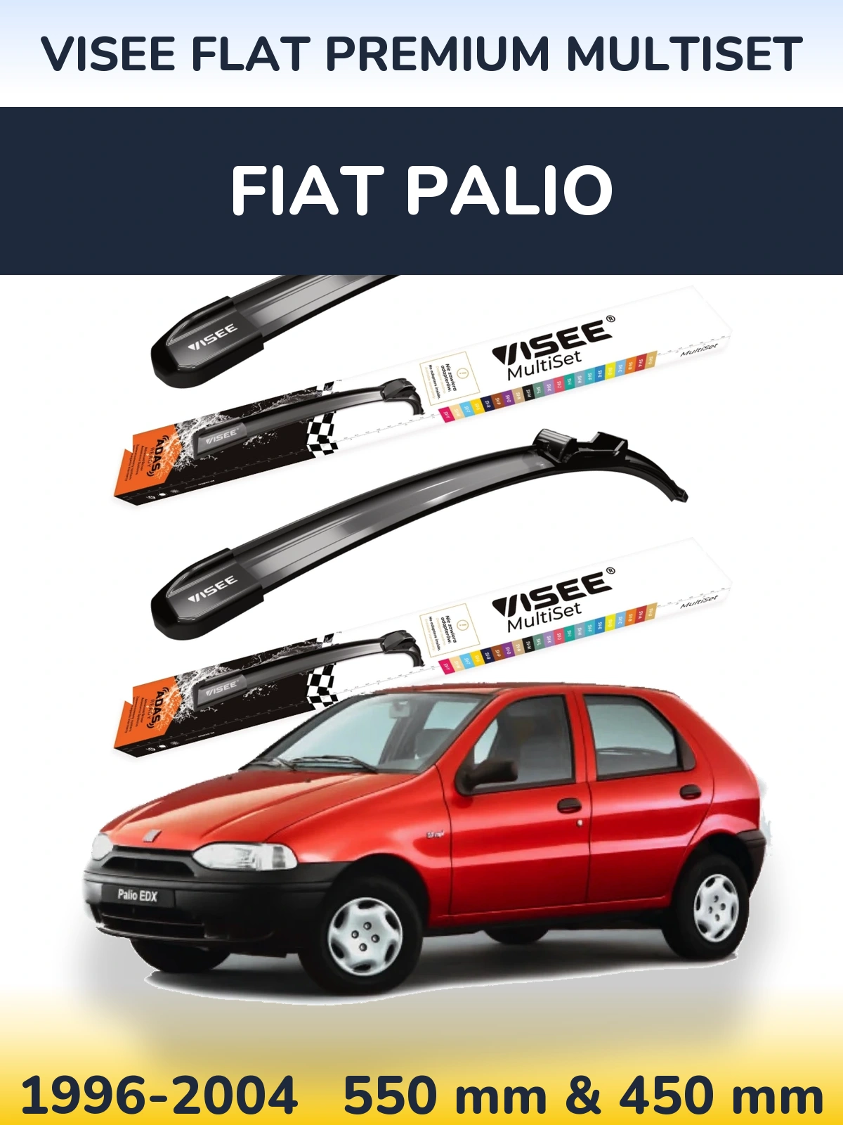 Комплект передніх щіток VISEE FLAT PREMIUM MultiSet 550 & 450 мм для Fiat Palio 1996-2004