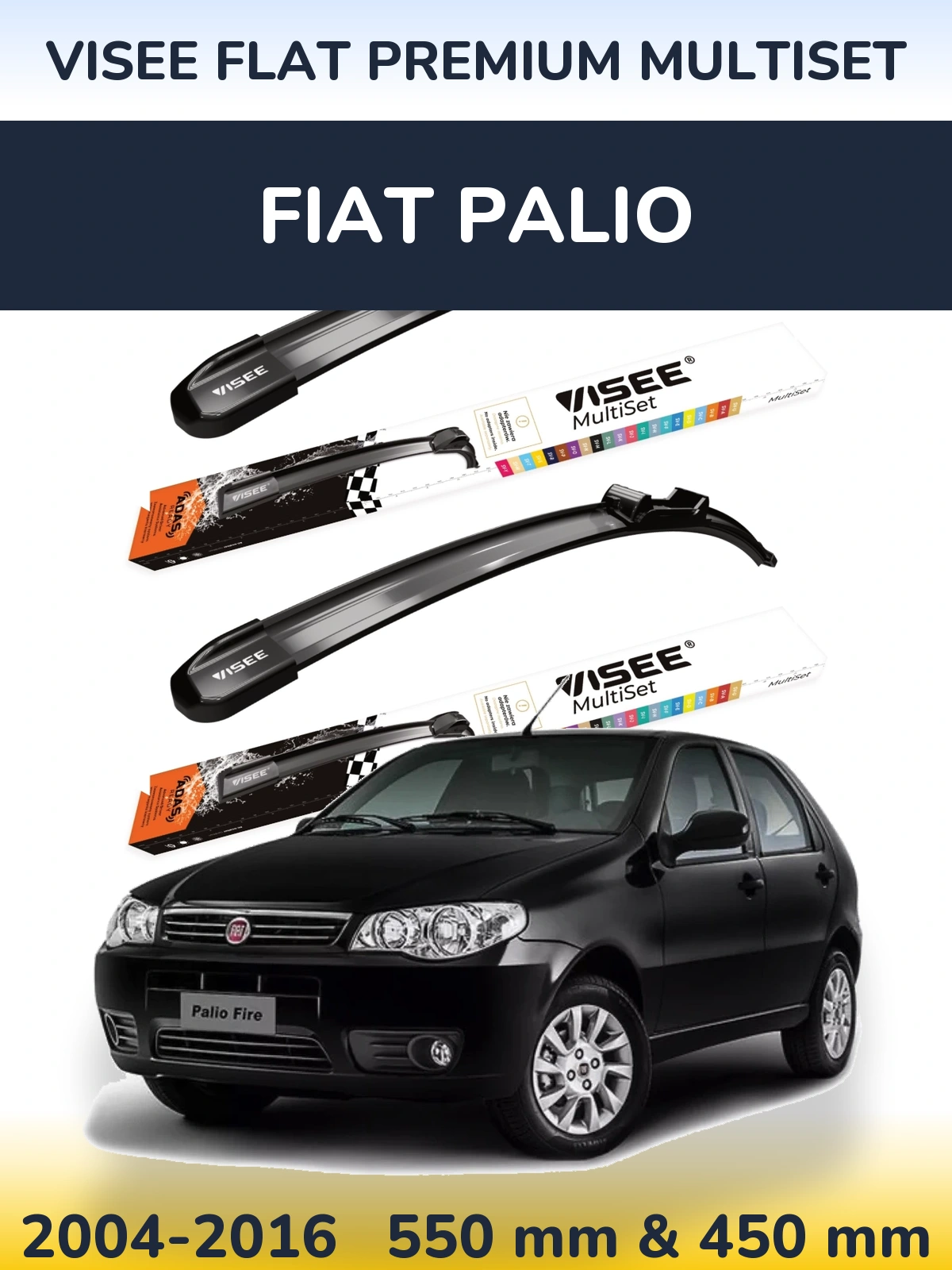 Комплект передніх щіток VISEE FLAT PREMIUM MultiSet 550 & 450 мм для Fiat Palio 2004-2016