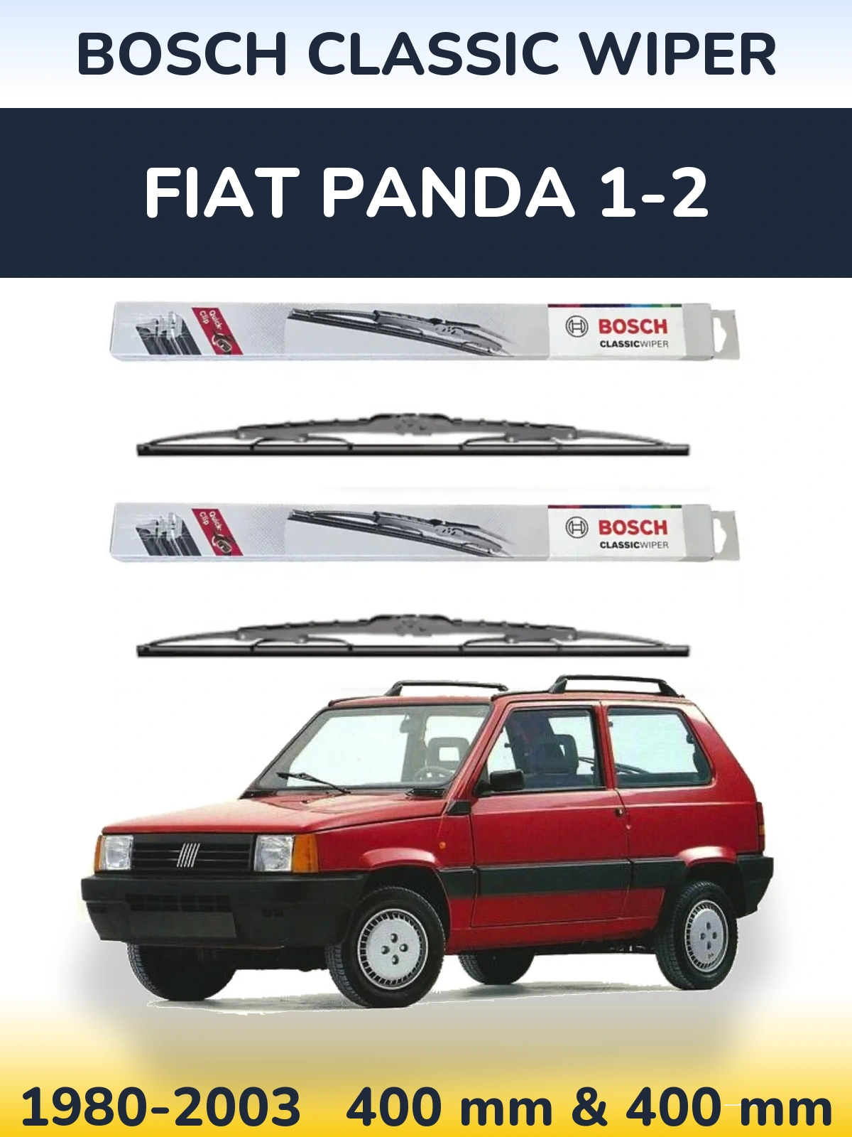 Front wiper blade set BOSCH Classic Wiper 400 & 400 mm for Fiat Panda 1-2 1980-2003