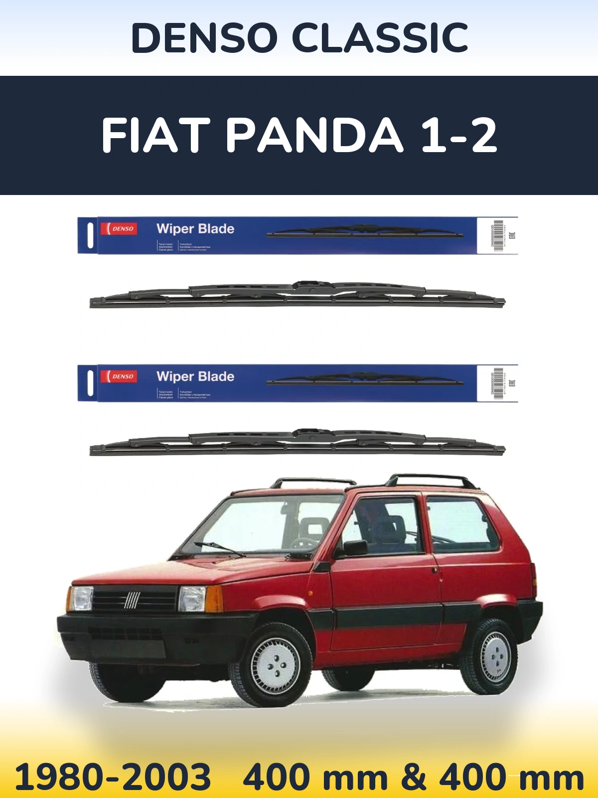 Front wiper blade set Denso Classic 400 & 400 mm for Fiat Panda 1-2 1980-2003