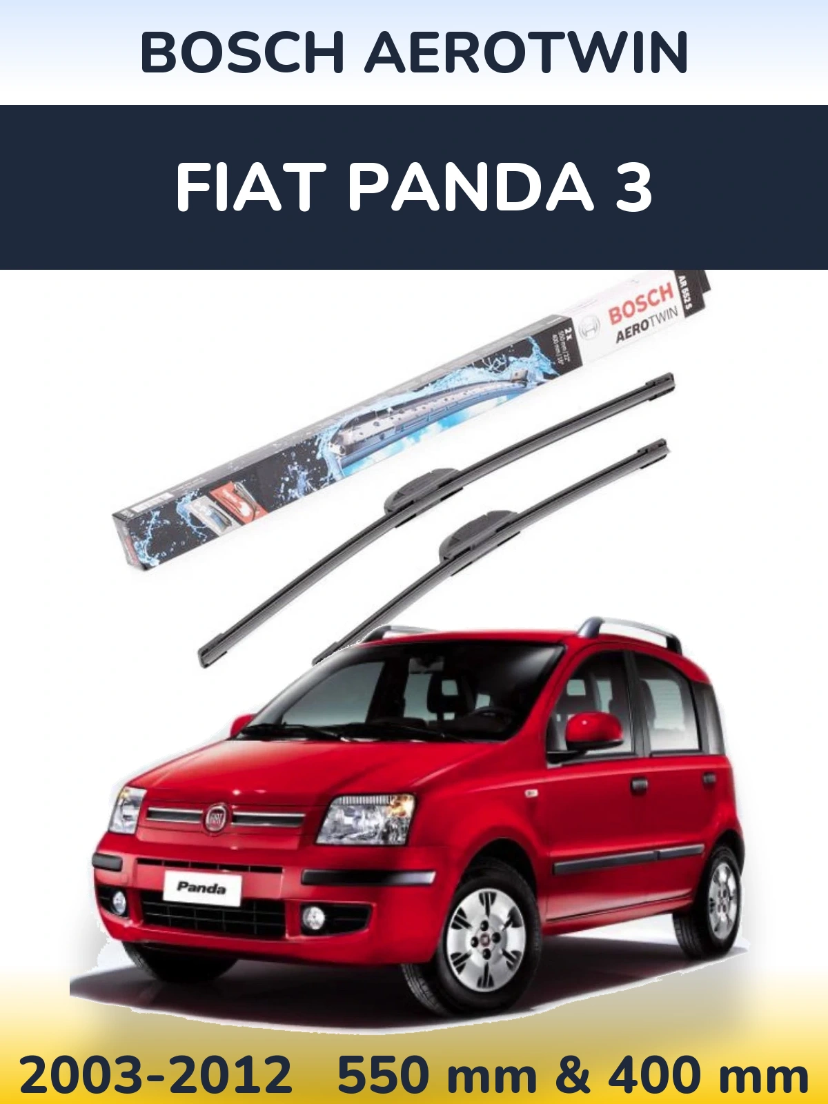Front wiper blade set BOSCH AeroTwin 550 & 400 mm for Fiat Panda 3 2003-2012