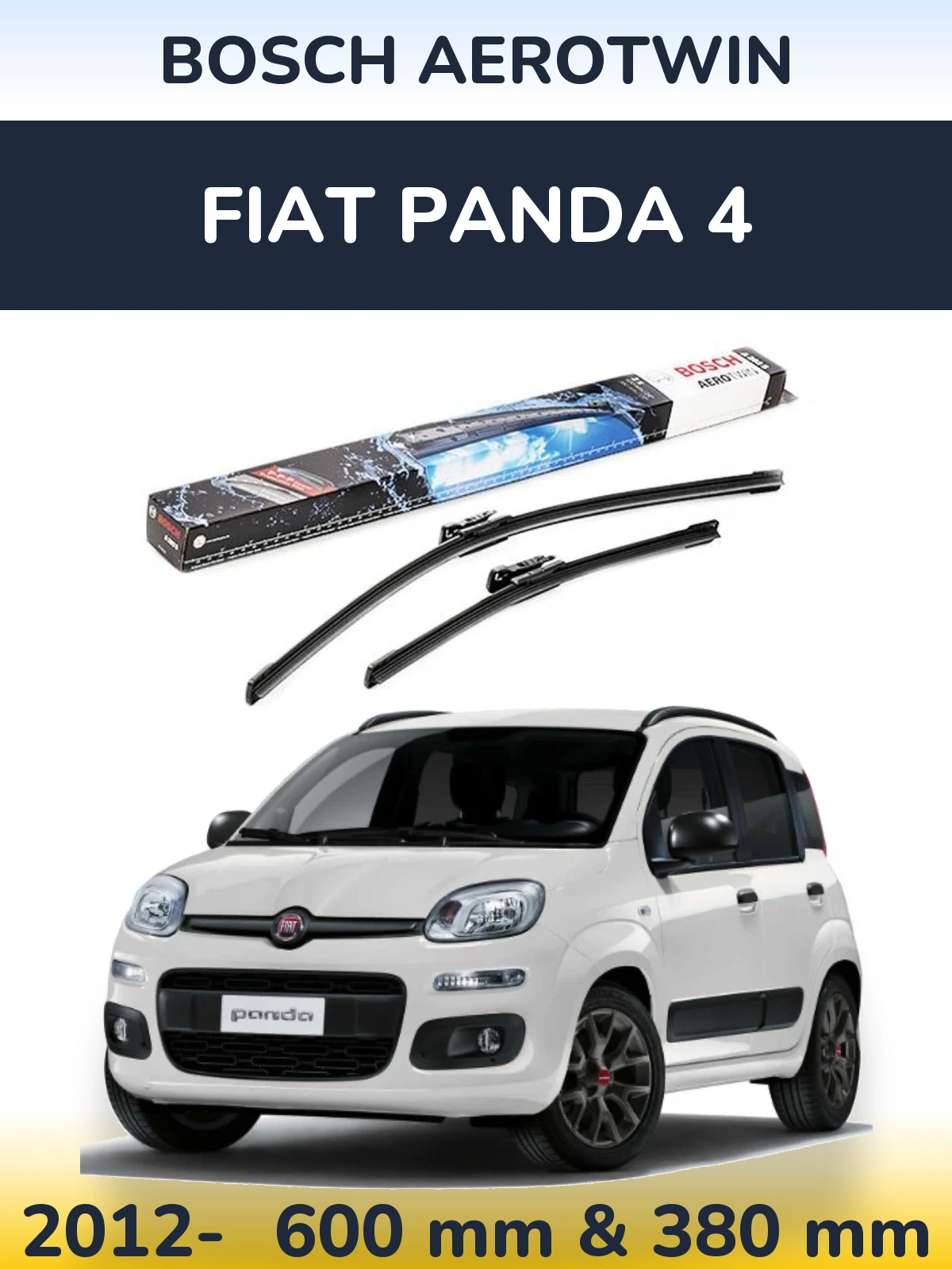Front wiper blade set BOSCH AeroTwin 600 & 380 mm for Fiat Panda 4 2012-2026