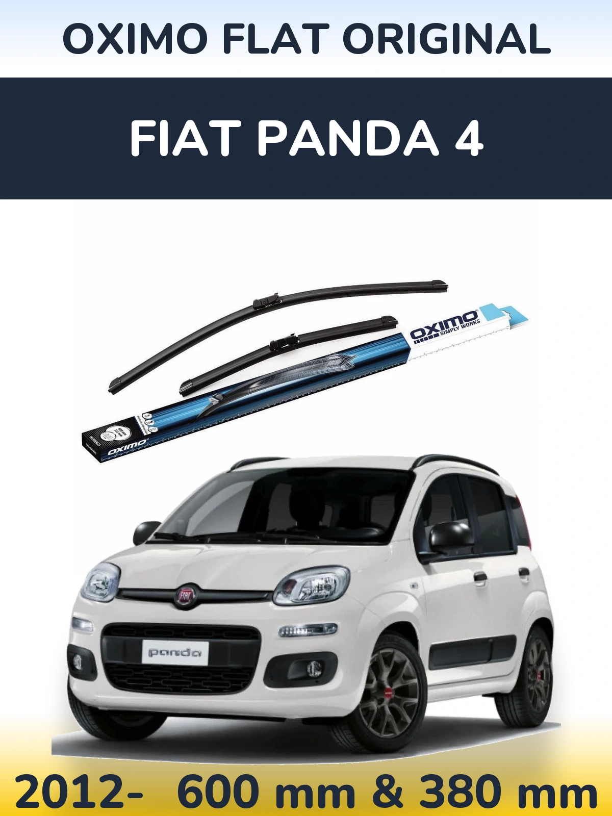 Front wiper blade set Oximo Flat Original 600 & 380 mm for Fiat Panda 4 2012-2026