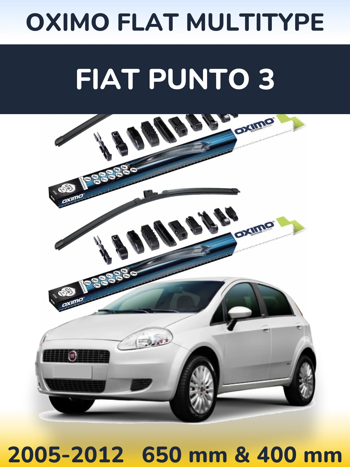 Front wiper blade set Oximo Flat MultiTipoe 650 & 400 mm for Fiat Punto 3 2005-2012