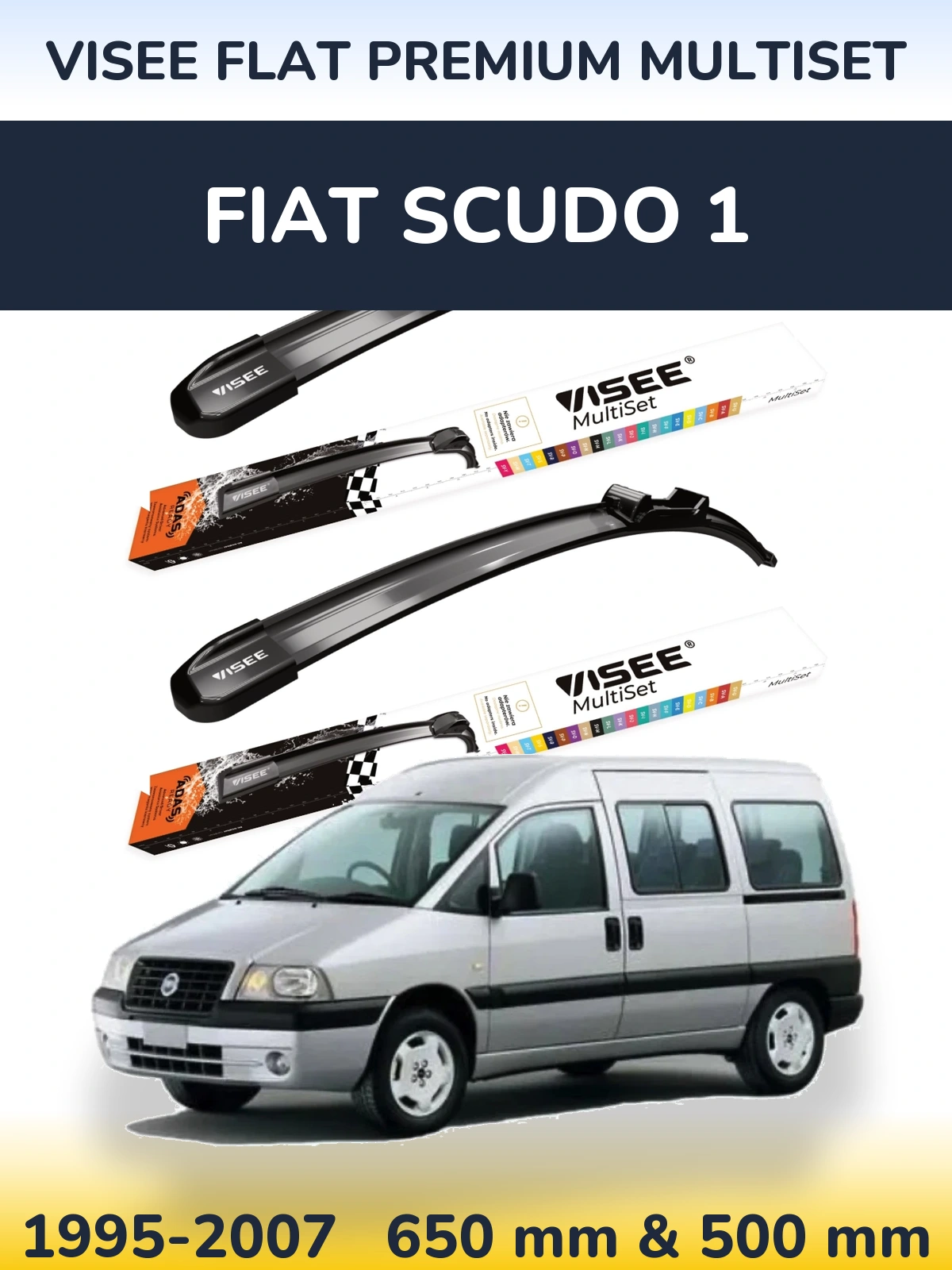 Комплект передних дворников VISEE FLAT PREMIUM MultiSet 650 & 500 мм для Fiat Scudo 1 1995-2007