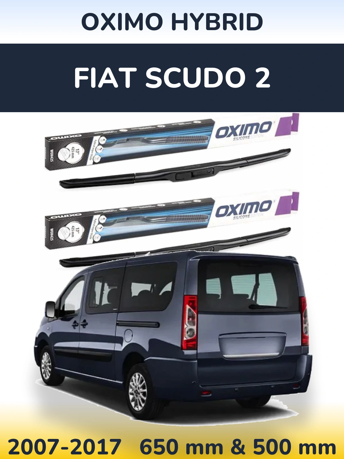 Комплект передніх щіток Oximo Hybrid 650 & 500 мм для Fiat Scudo 2 2007-2017