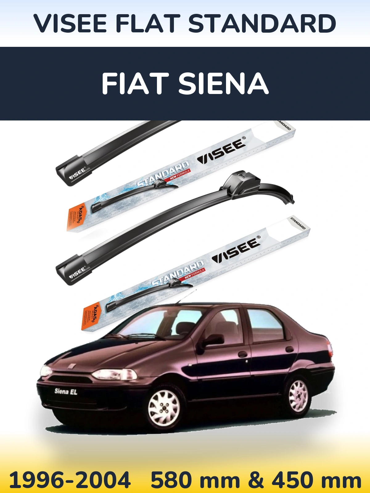Комплект передних дворников VISEE FLAT STANDARD 580 & 450 мм для Fiat Siena 1996-2004