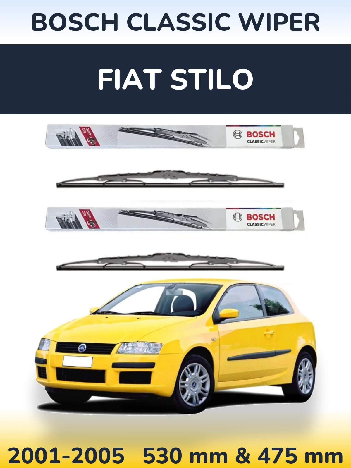 Комплект передніх щіток BOSCH Classic Wiper 530 & 475 мм для Fiat Stilo 2001-2005