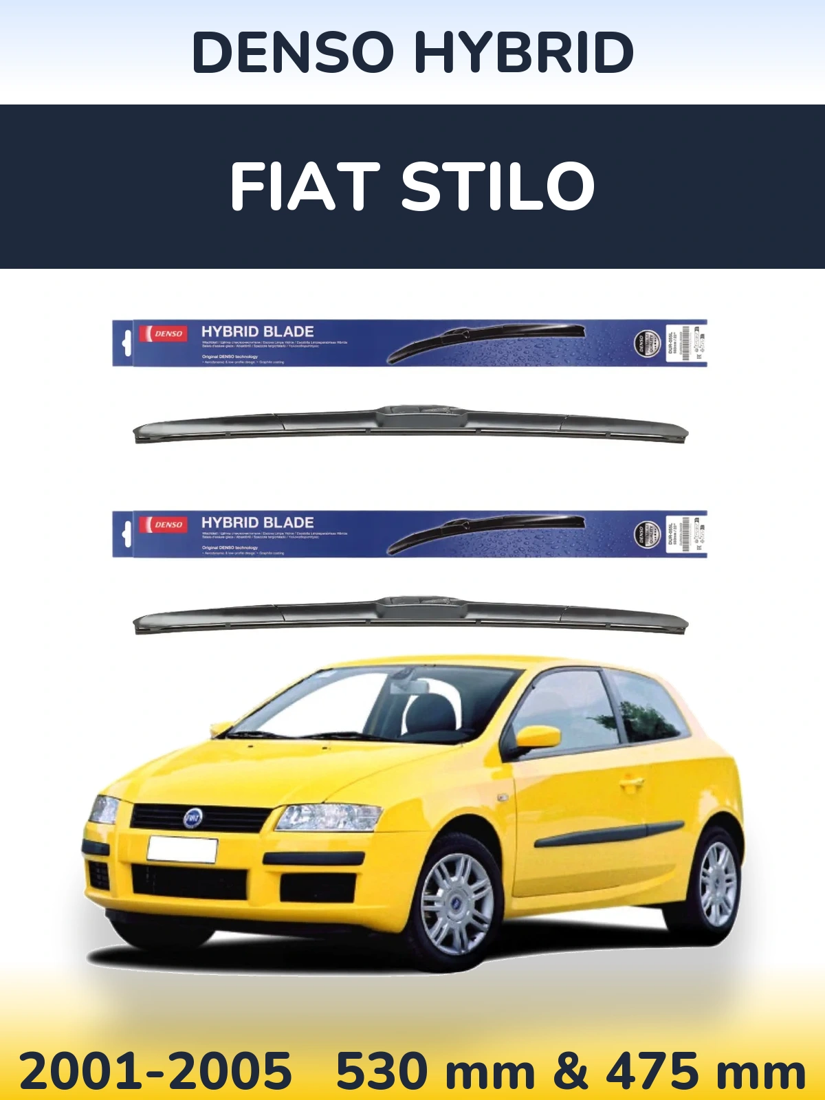Комплект передніх щіток Denso Hybrid 530 & 475 мм для Fiat Stilo 2001-2005