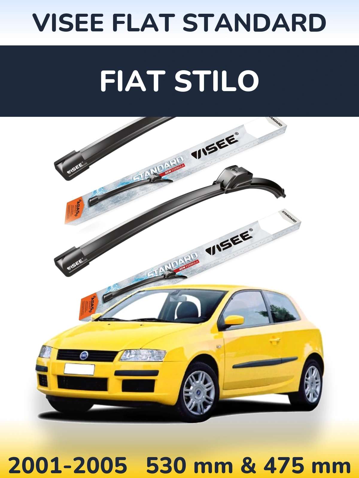 Комплект передніх щіток VISEE FLAT STANDARD 530 & 475 мм для Fiat Stilo 2001-2005