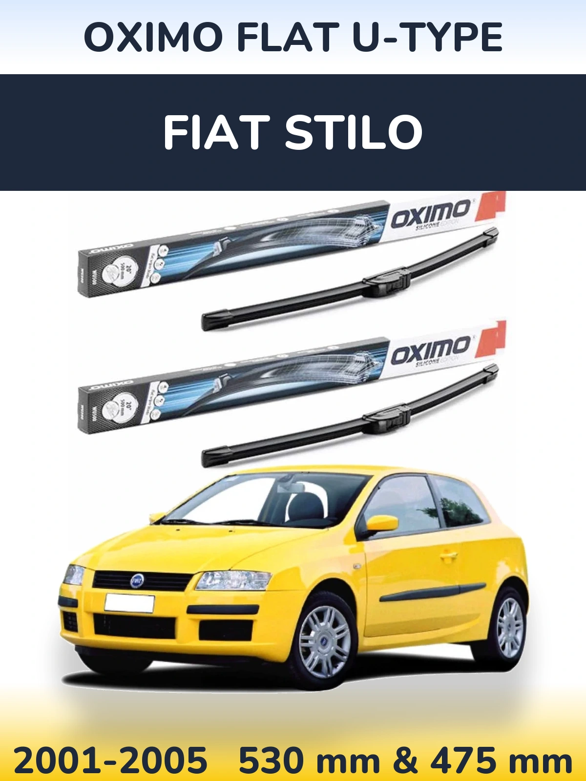Комплект передніх щіток Oximo Flat U-type 530 & 475 мм для Fiat Stilo 2001-2005