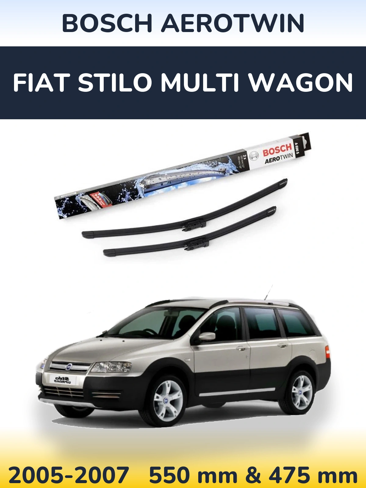 Front wiper blade set BOSCH AeroTwin 550 & 450 mm for Fiat Stilo Multi Wagon 2005-2007