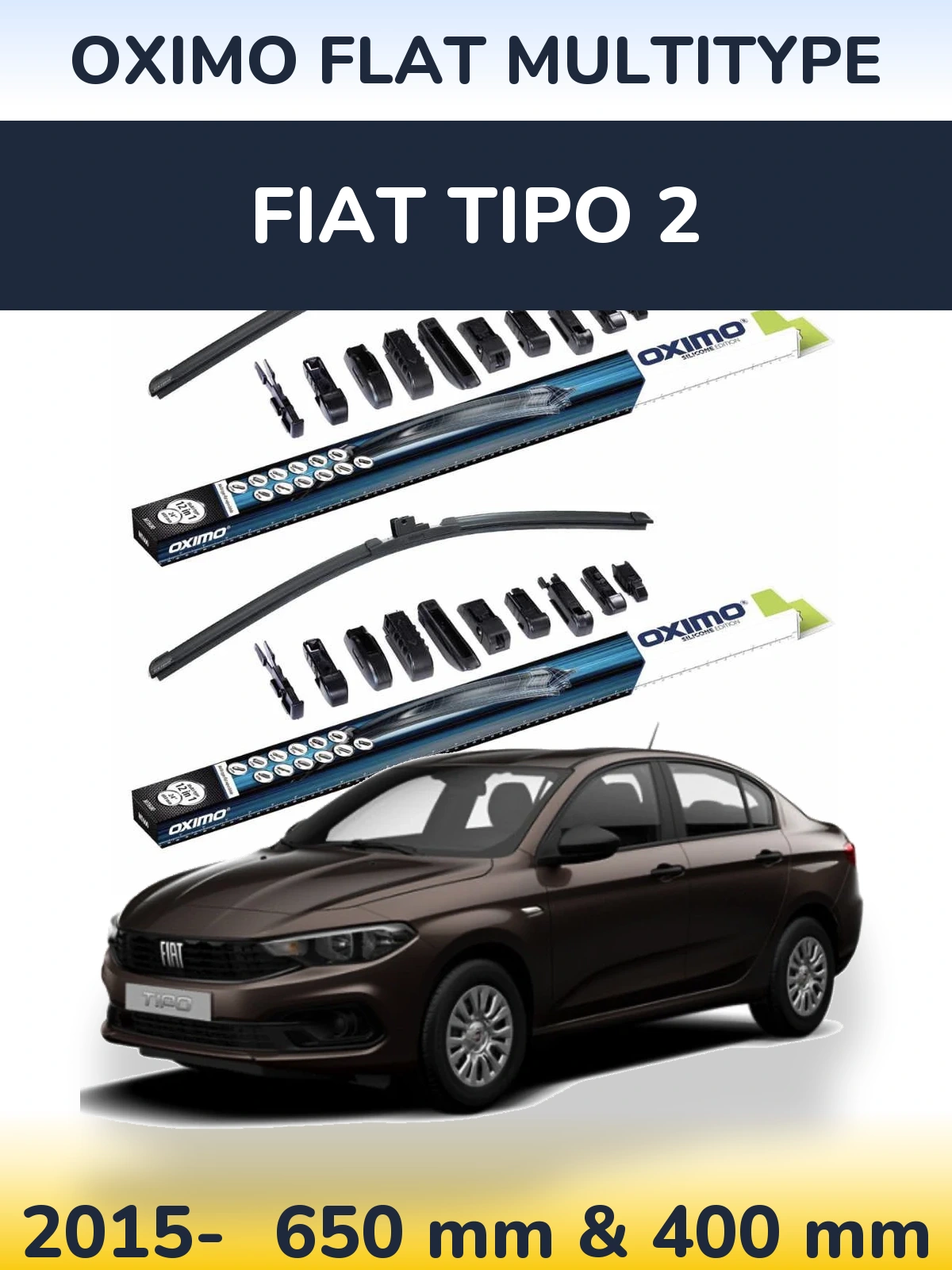 Комплект передних дворников Oximo Flat MultiТипe 650 & 400 мм для Fiat Tipo 2 2015-2026