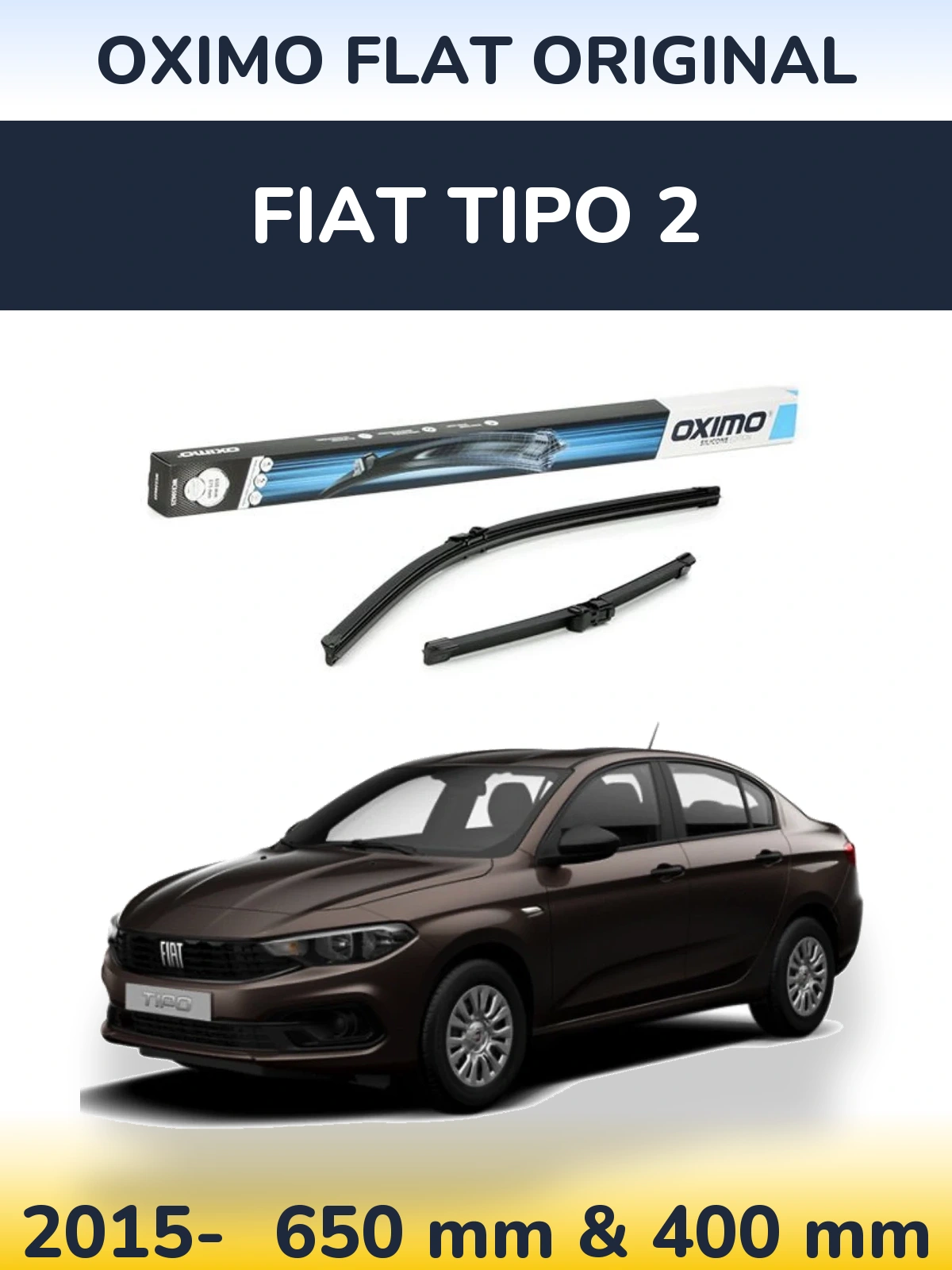 Front wiper blade set Oximo Flat Original 650 & 375 mm for Fiat Tipo 2 2015-2026